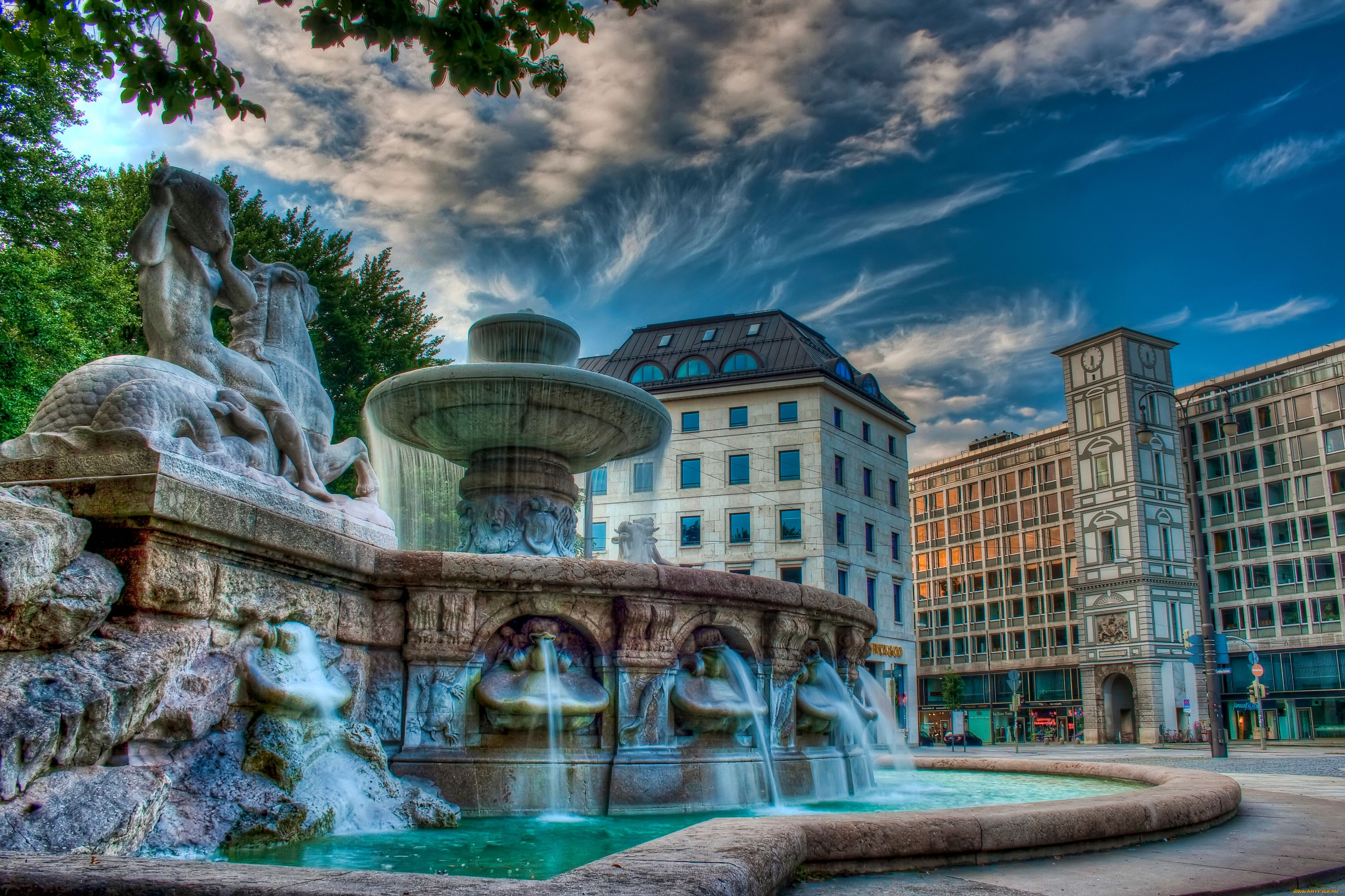 города, фонтаны, здания