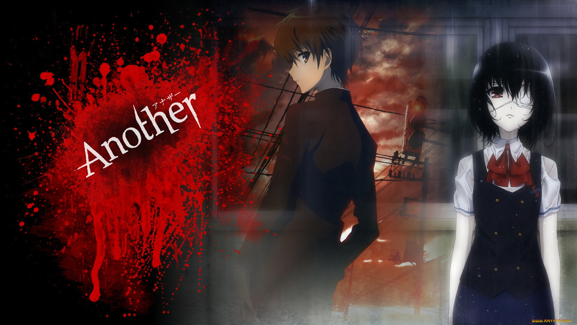 аниме, another, мальчик, девушка