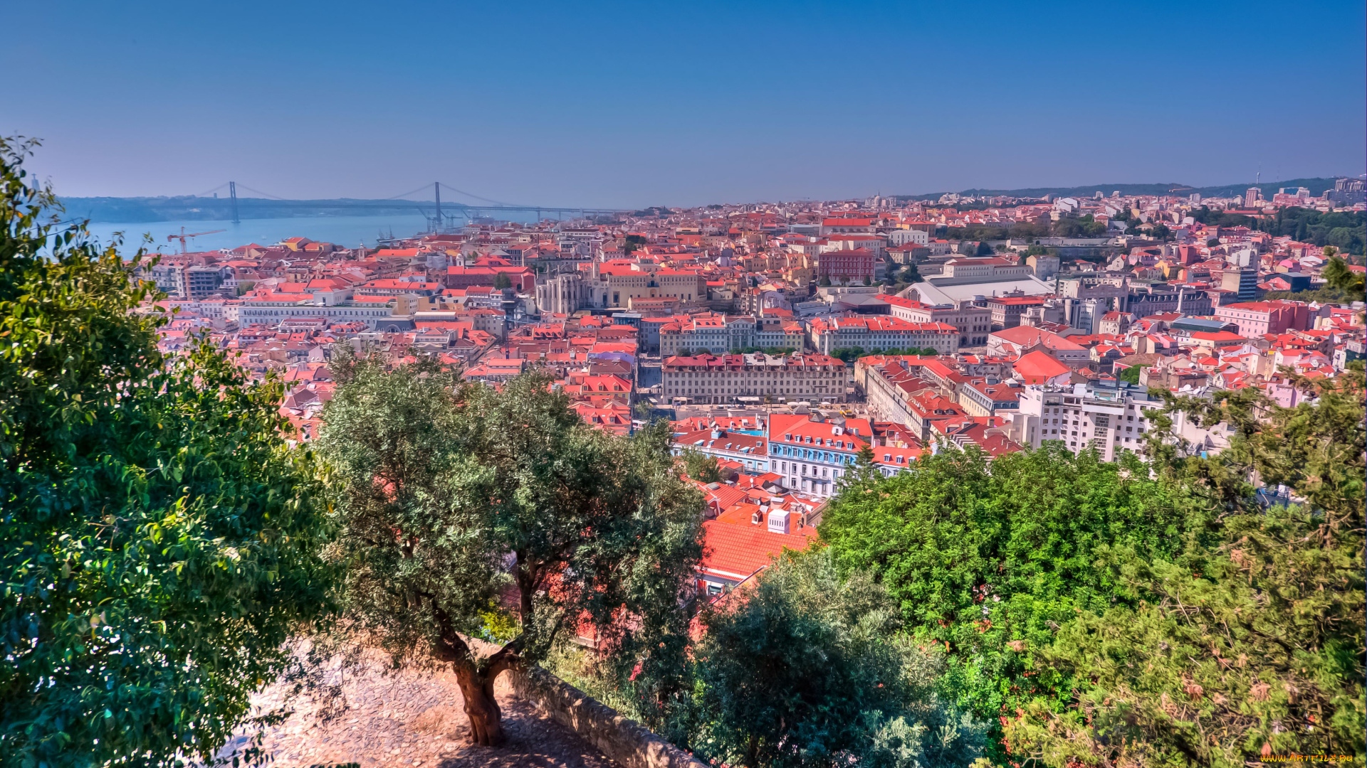 города, лиссабон, португалия, панорама, крыши