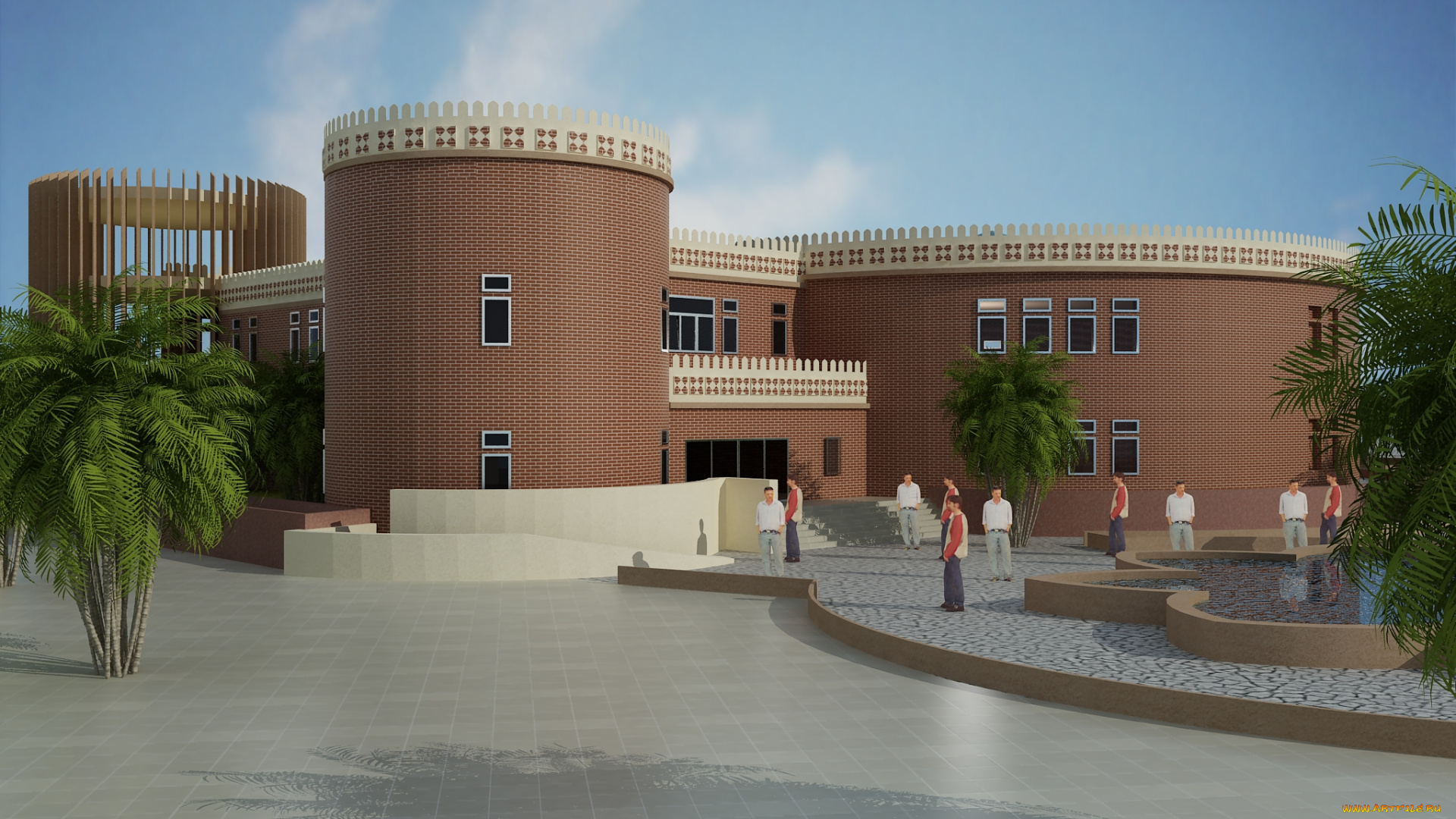 3д, графика, architecture, архитектура, деревья, дом, люди