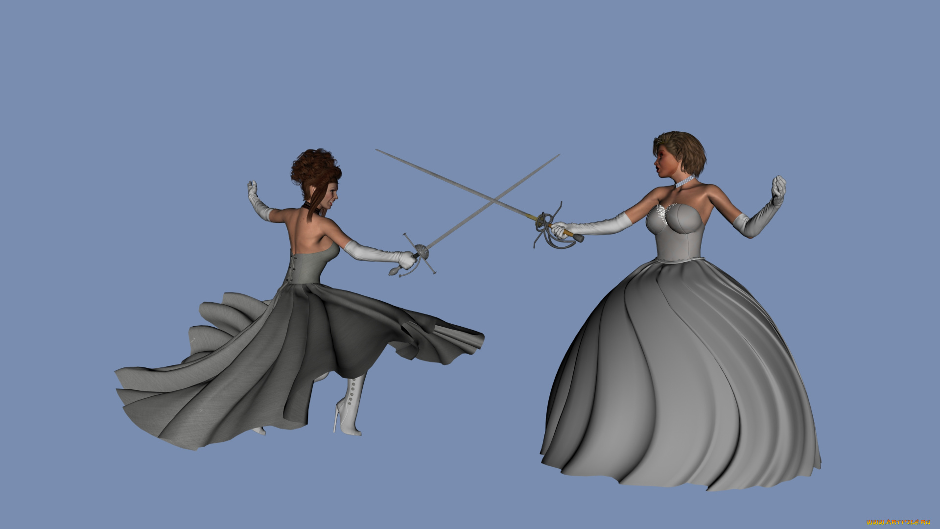 3д, графика, people, люди, шпаги, девушки