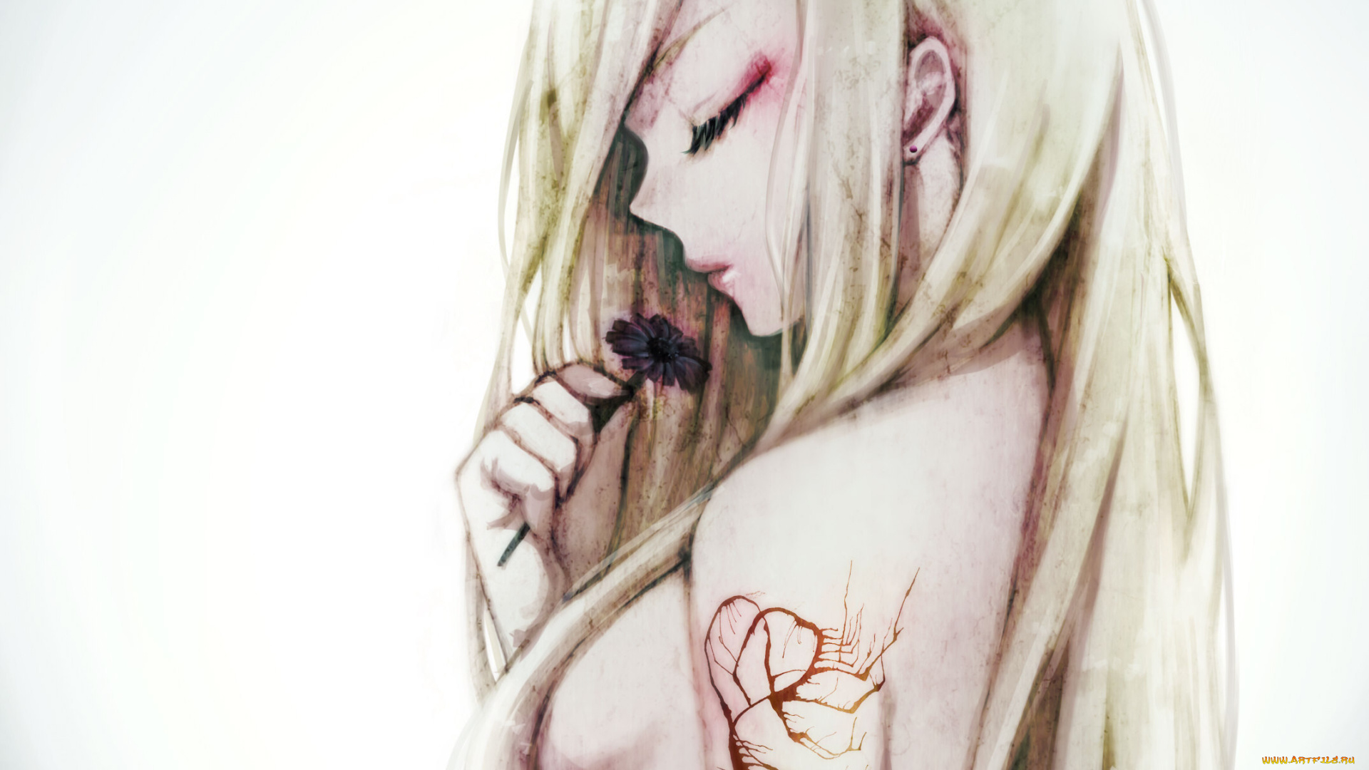 аниме, *unknown, другое, грудь, волосы, цветок, девушка