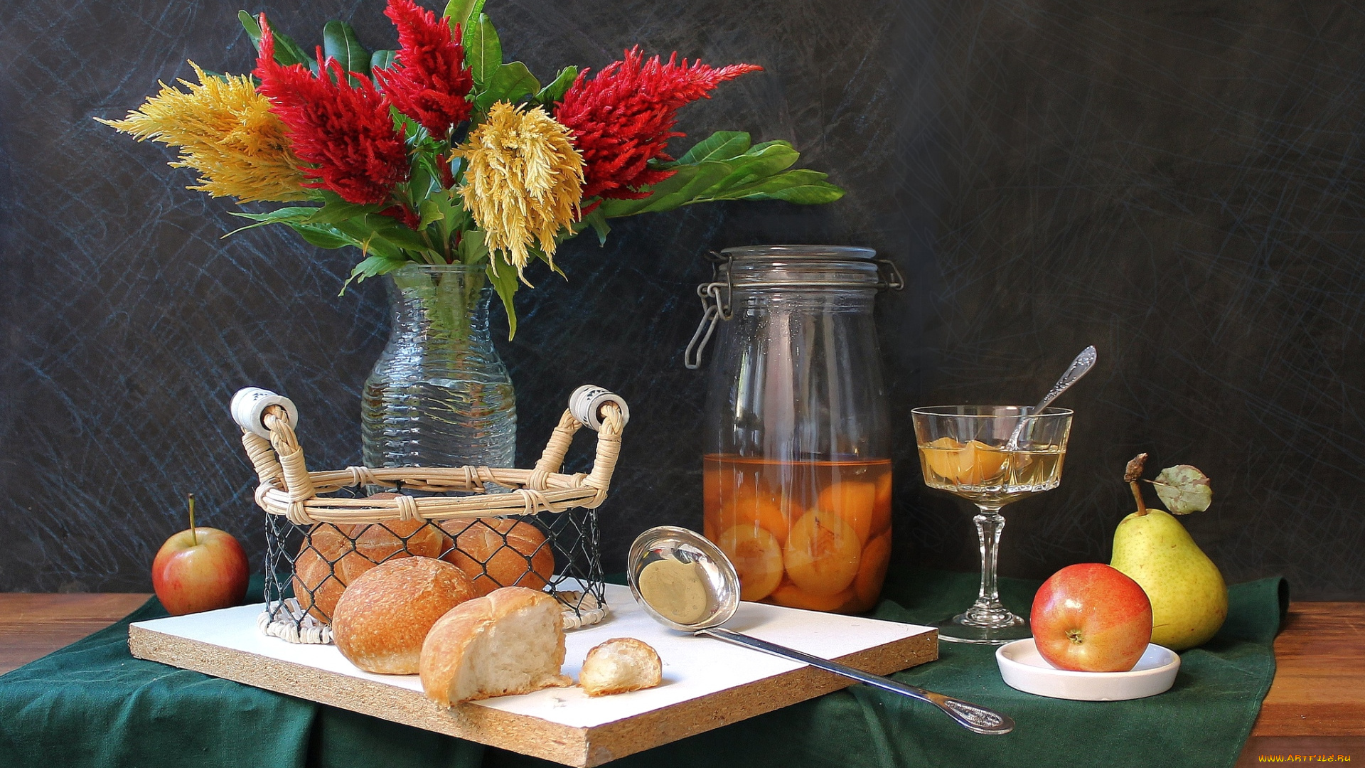 еда, натюрморт, яблоки, варенье, груши, амарант