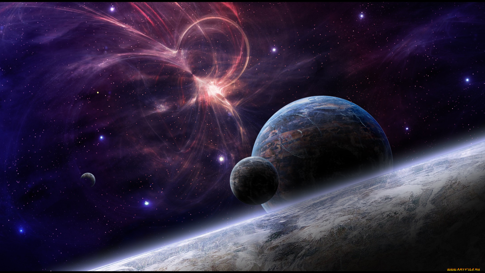 космос, арт, планеты, звезды
