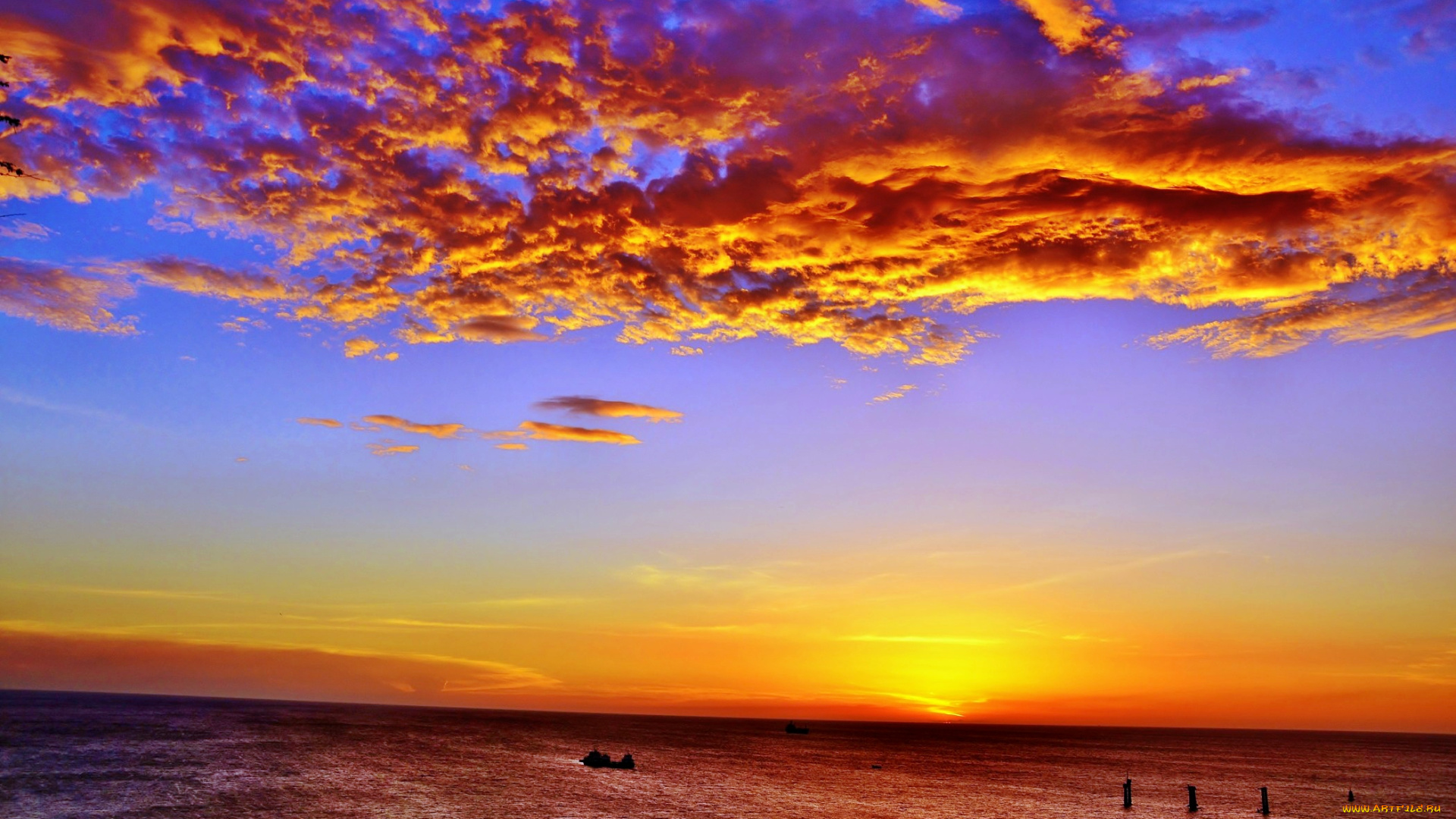 природа, восходы, закаты, океан, заря, солнце, облака, горизонт