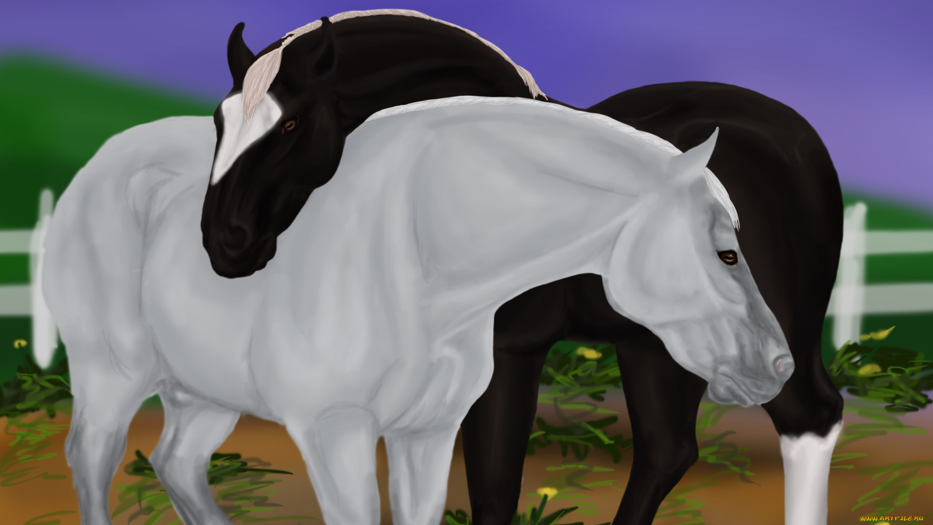 рисованные, животные, лошади