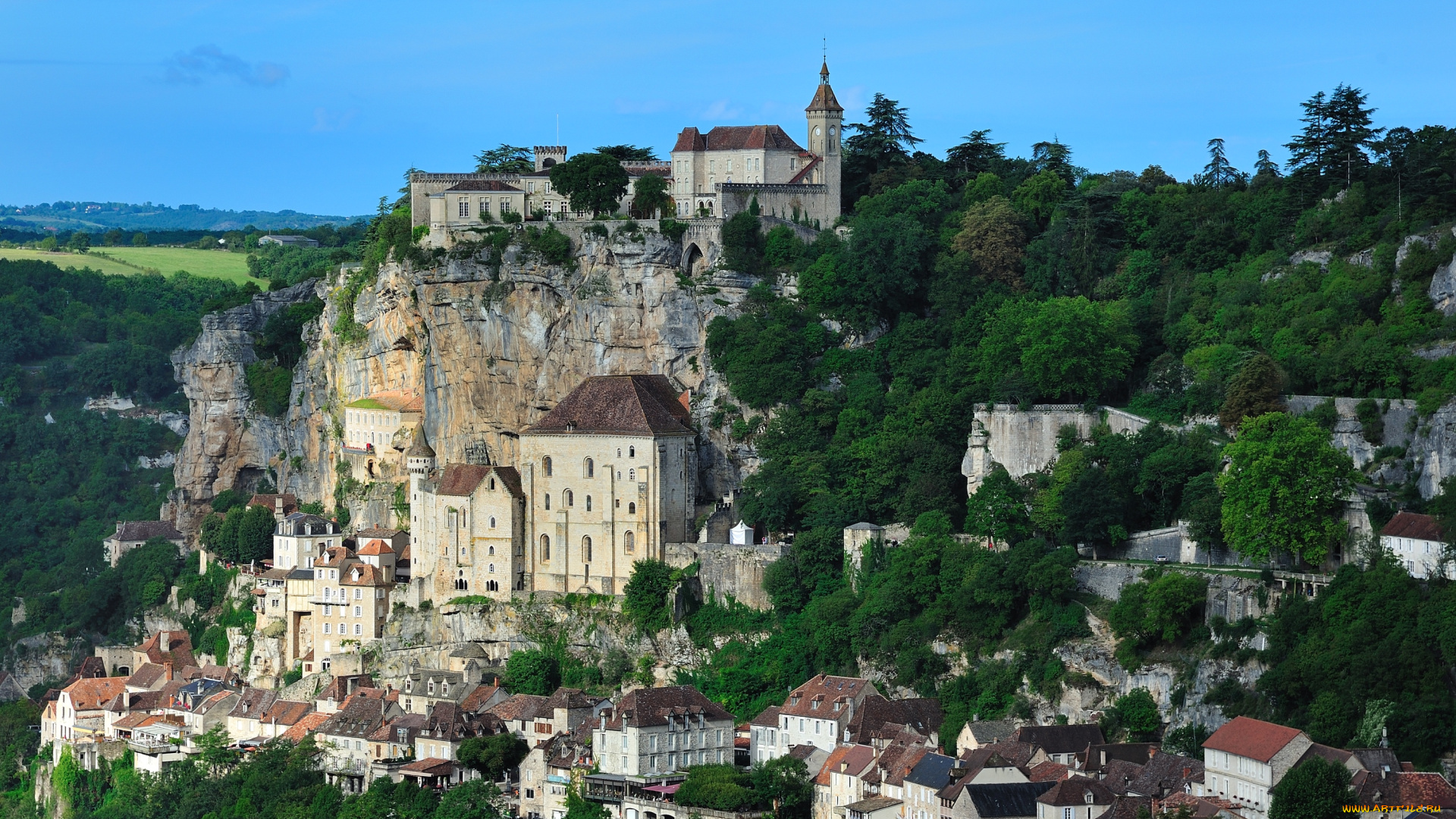рокамадур, франция, города, пейзажи, утес, дома