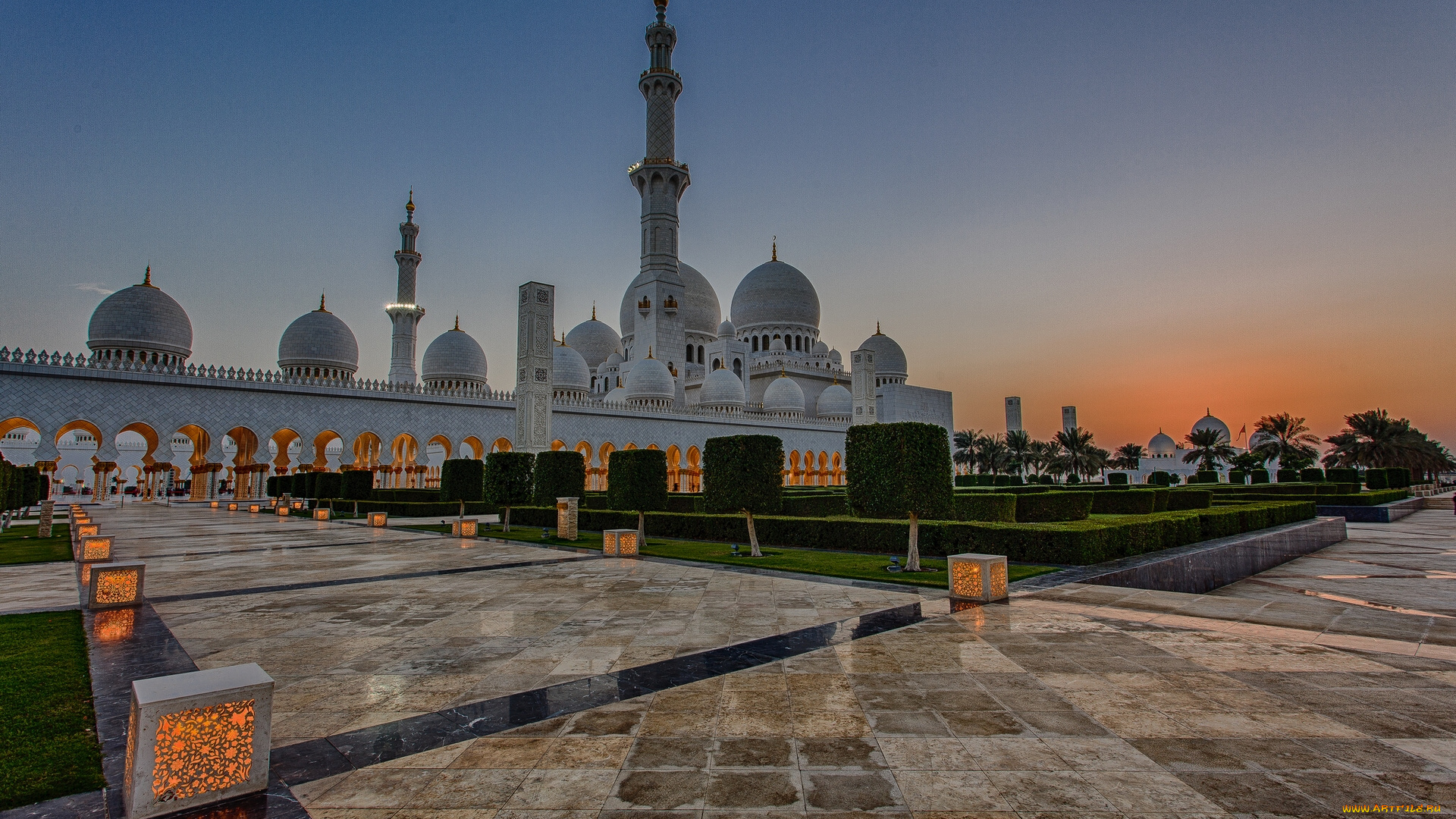 sheikh, zayed, grand, mosque, abu, dhabi, uae, города, абу, даби, оаэ, абу-даби, мечеть, шейха, зайда, фонари, закат