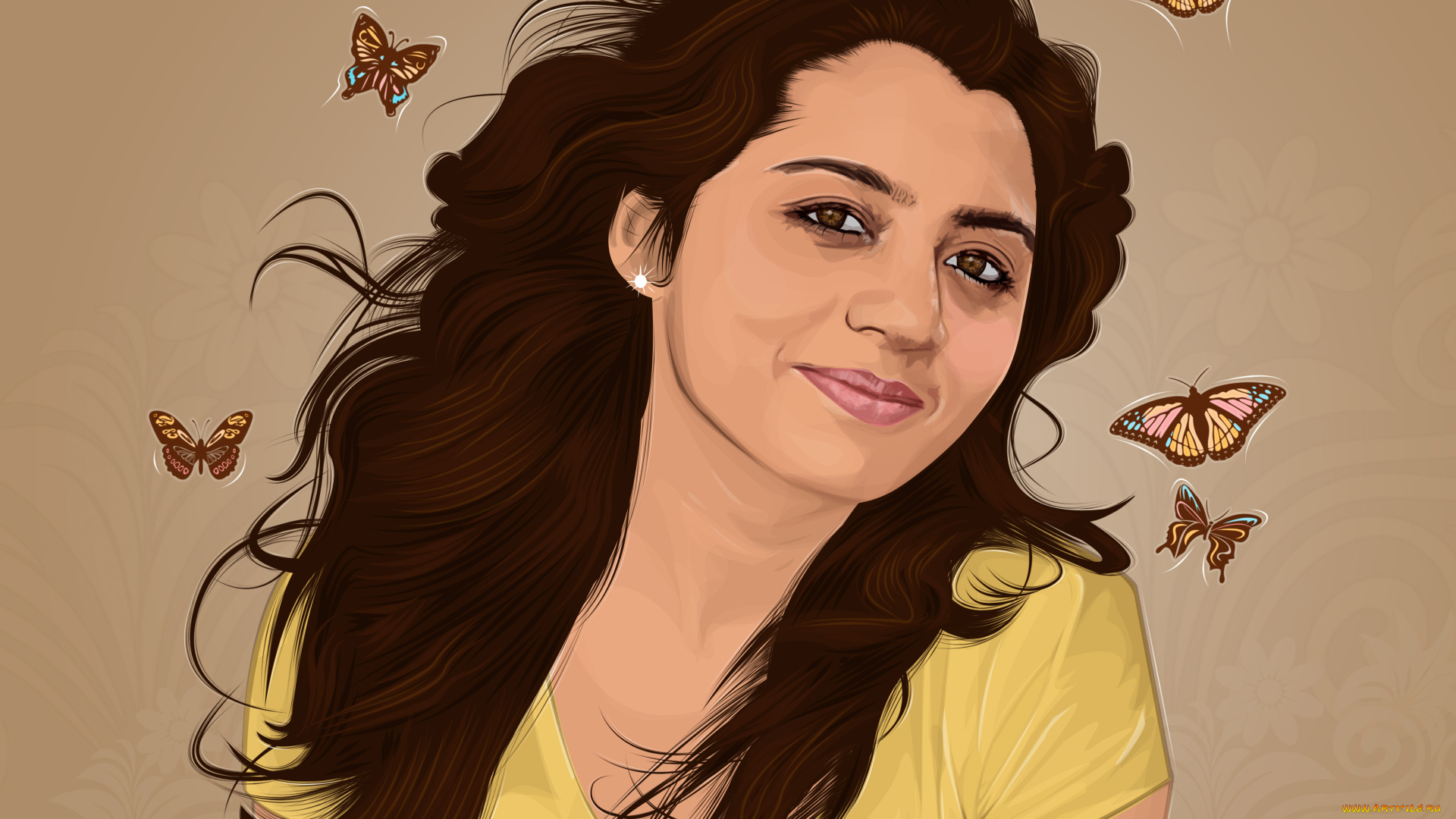 векторная, графика, улыбка, бабочки, лицо