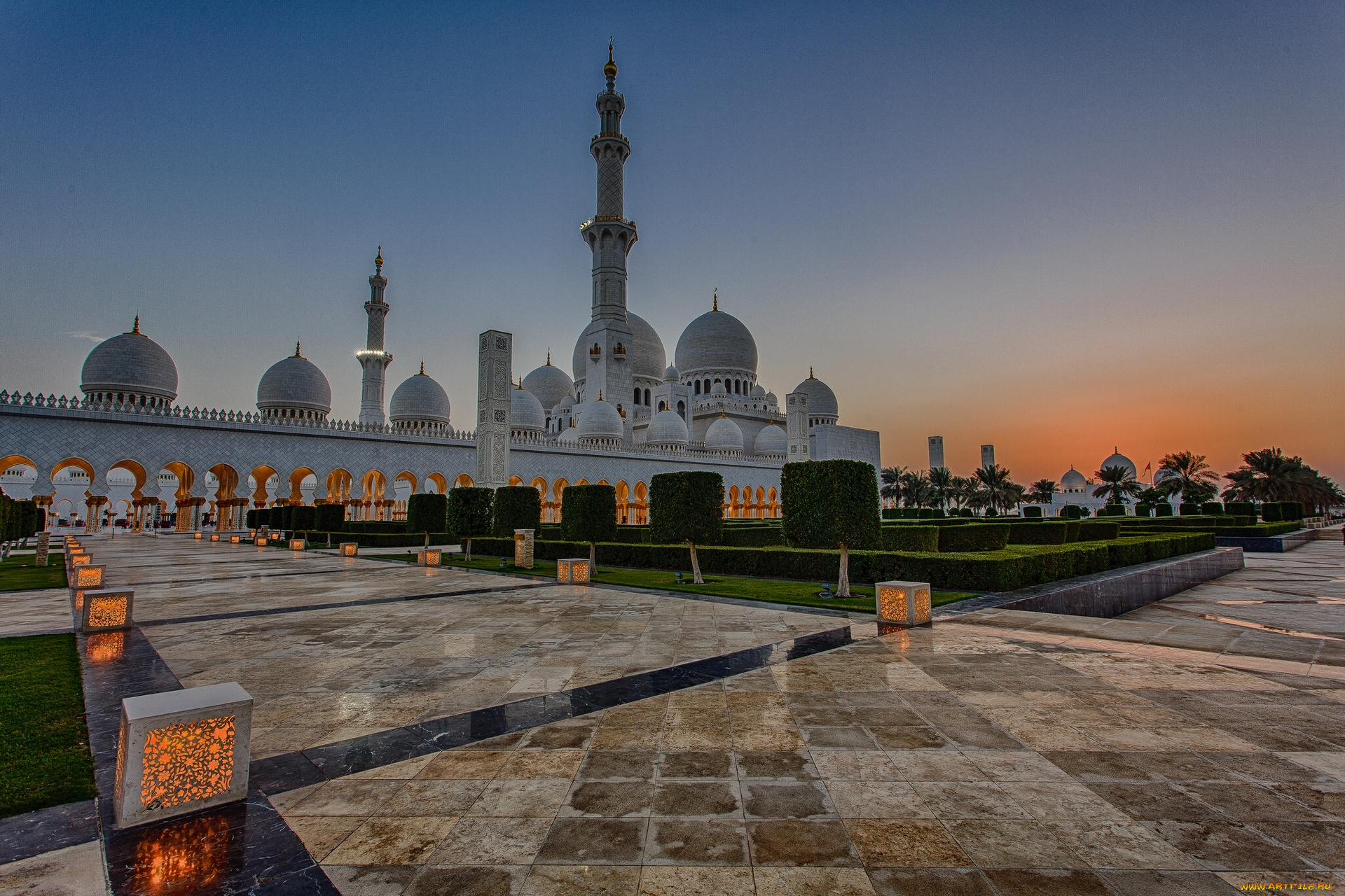 sheikh, zayed, grand, mosque, abu, dhabi, uae, города, абу, даби, оаэ, абу-даби, мечеть, шейха, зайда, фонари, закат