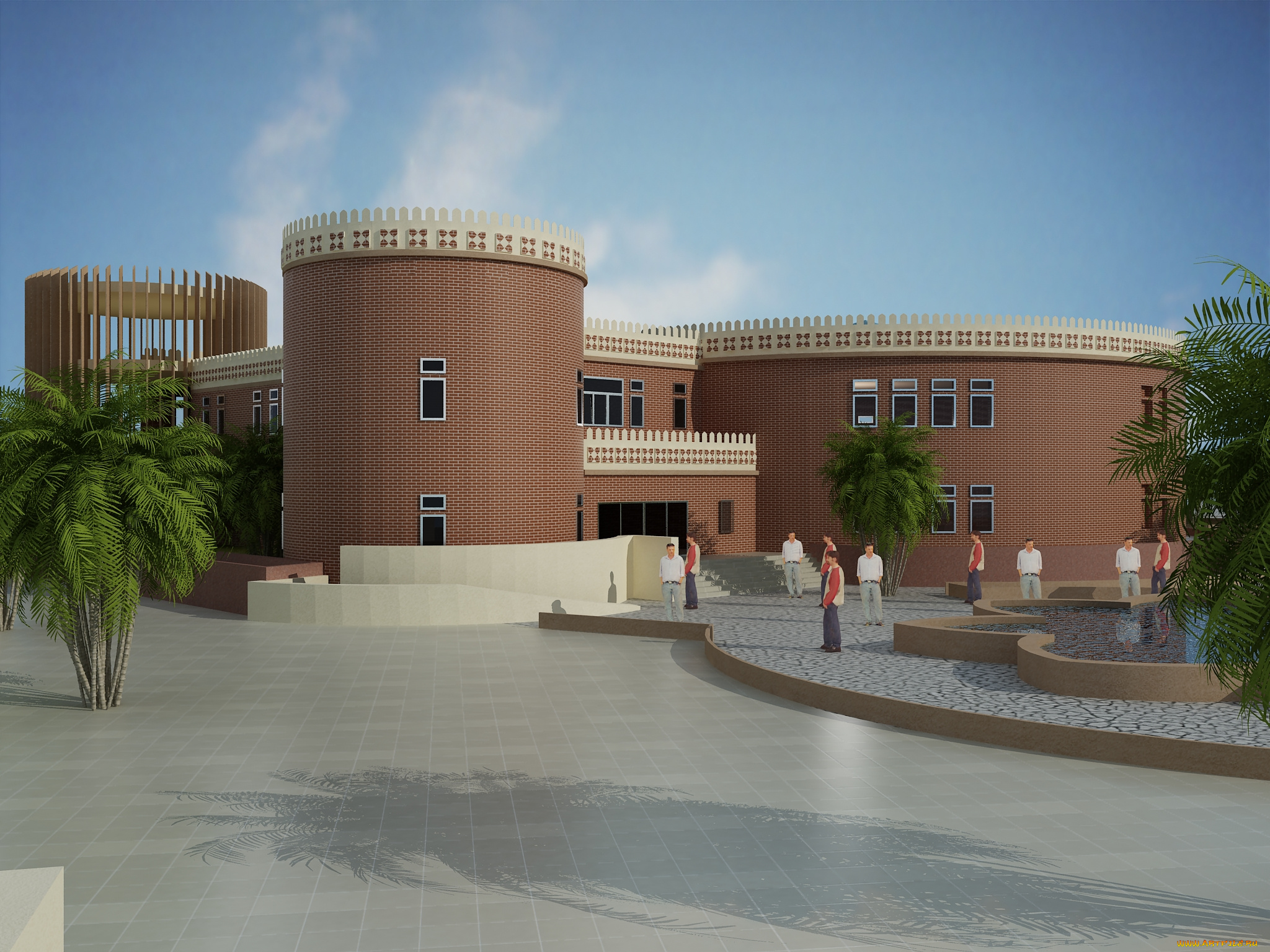 3д, графика, architecture, архитектура, деревья, дом, люди