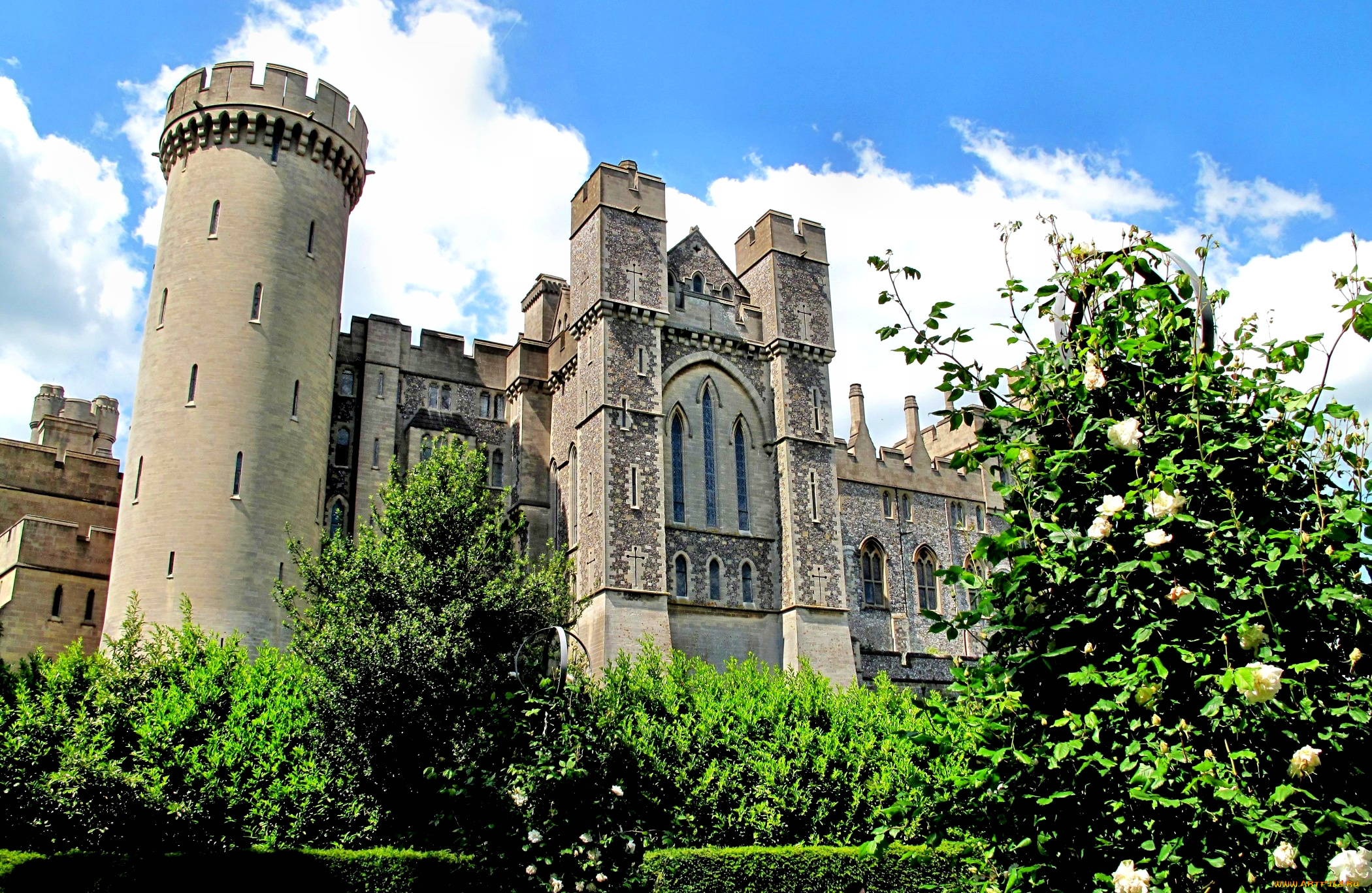 arundel, castle, rose, garden, города, дворцы, замки, крепости, парк, замок, башни, стены