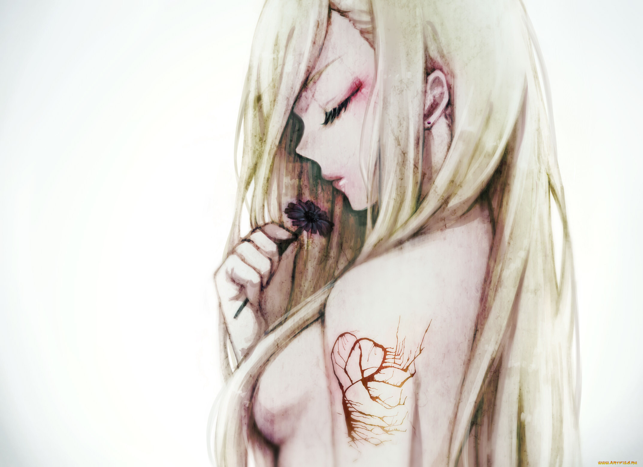 аниме, *unknown, другое, грудь, волосы, цветок, девушка