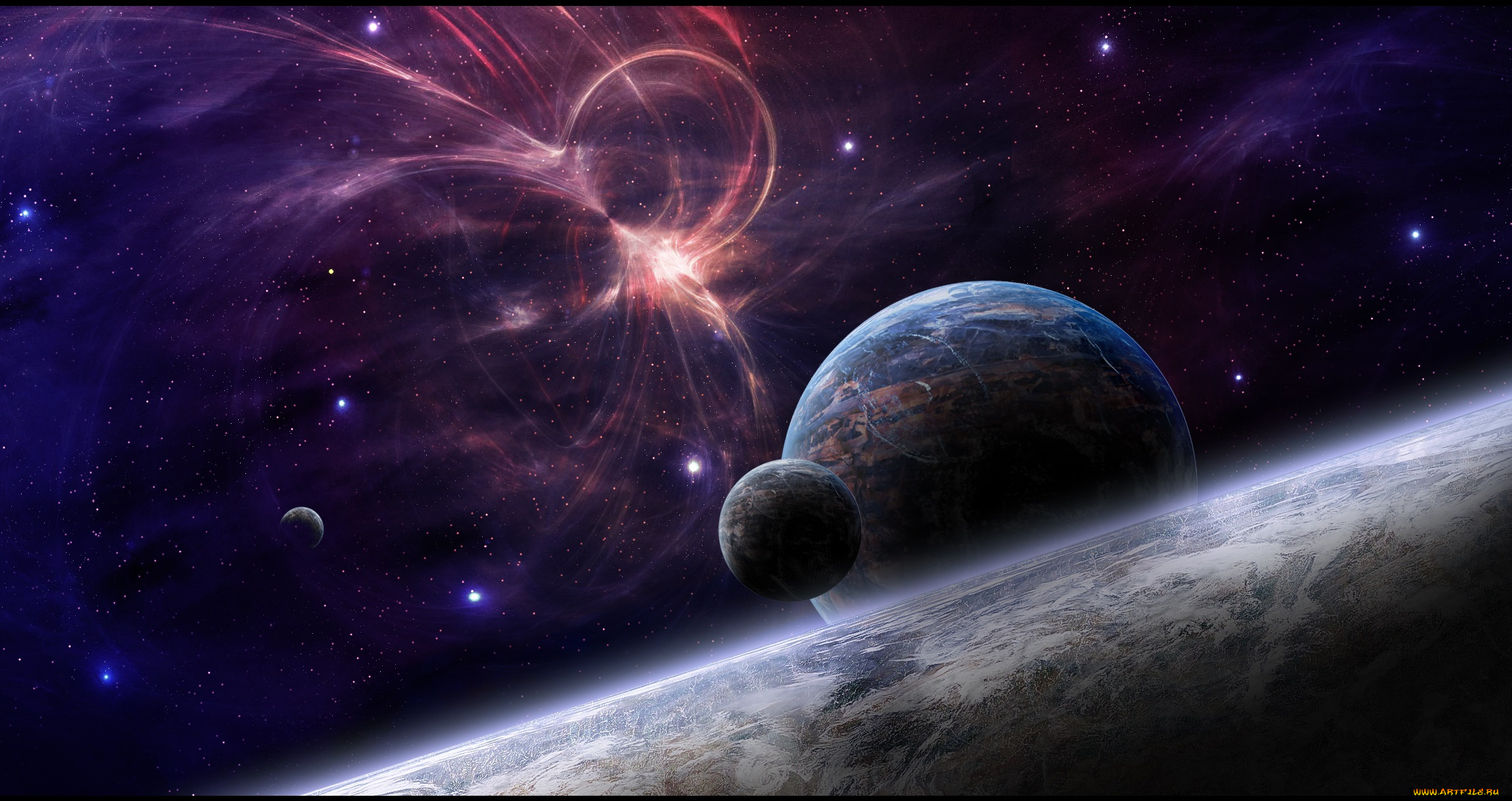 космос, арт, планеты, звезды