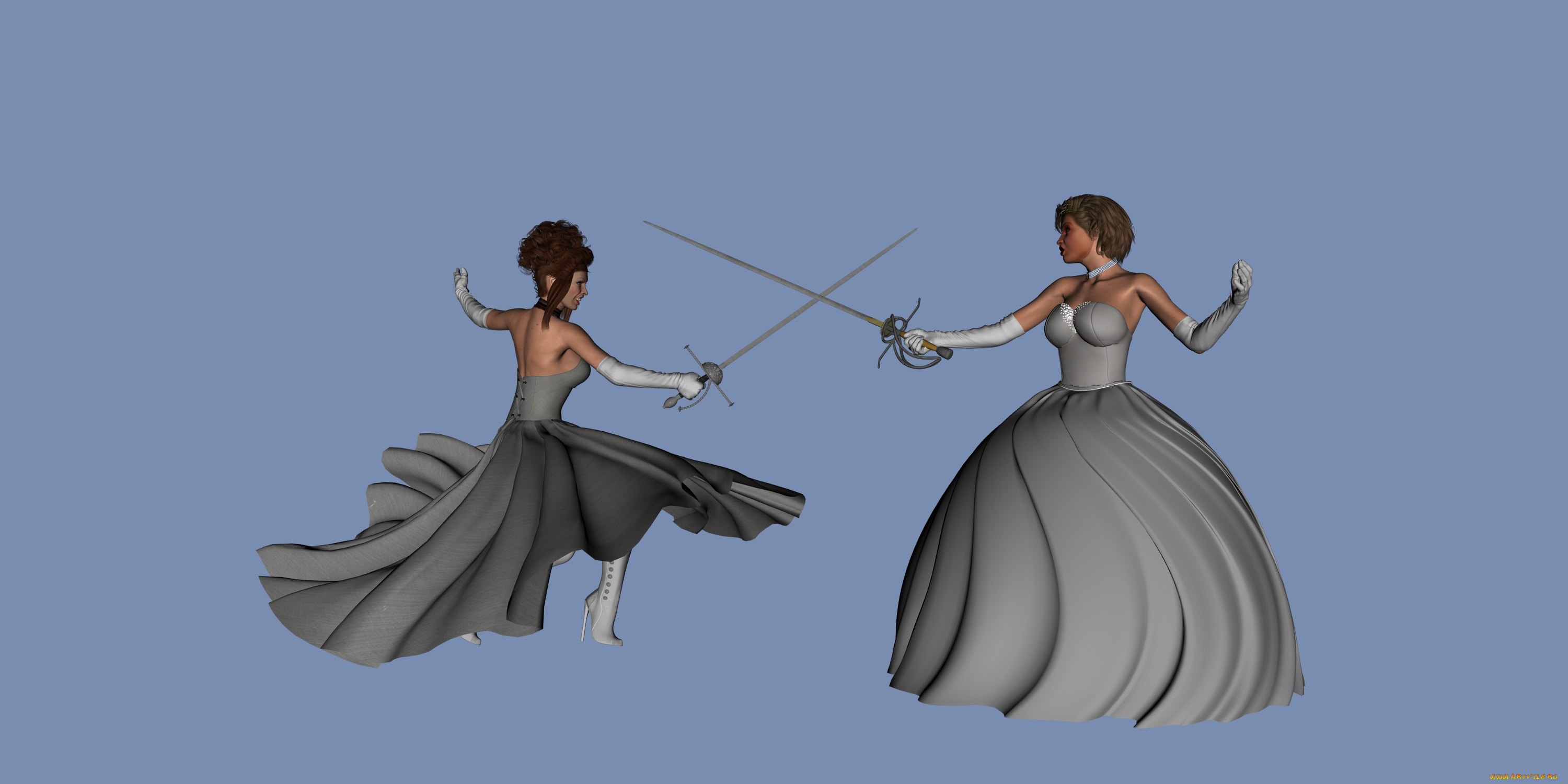3д, графика, people, люди, шпаги, девушки