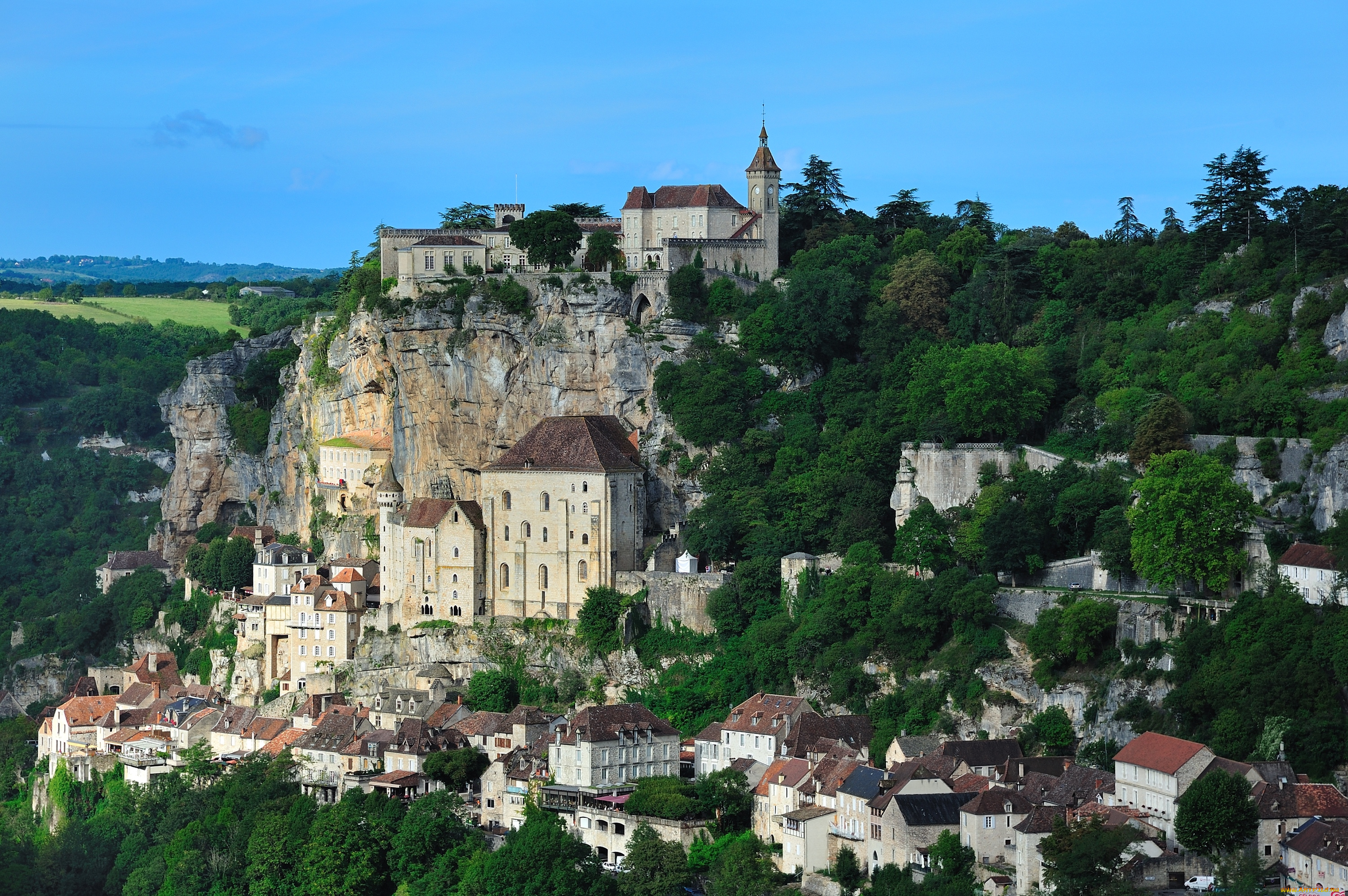 рокамадур, франция, города, пейзажи, утес, дома