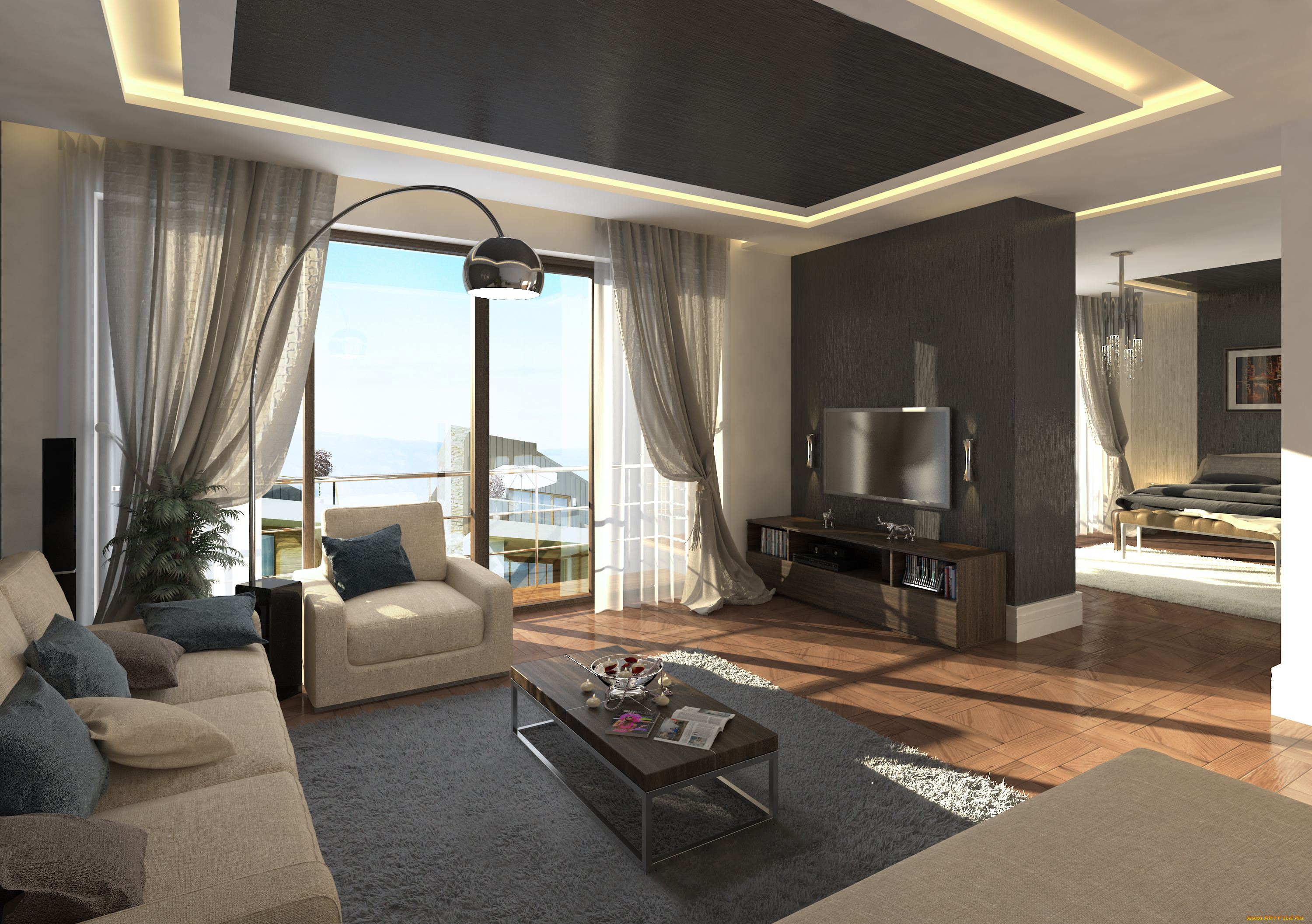 3д, графика, realism, реализм, кресло, гостинная, стол, диван, комната, подушки, шторы