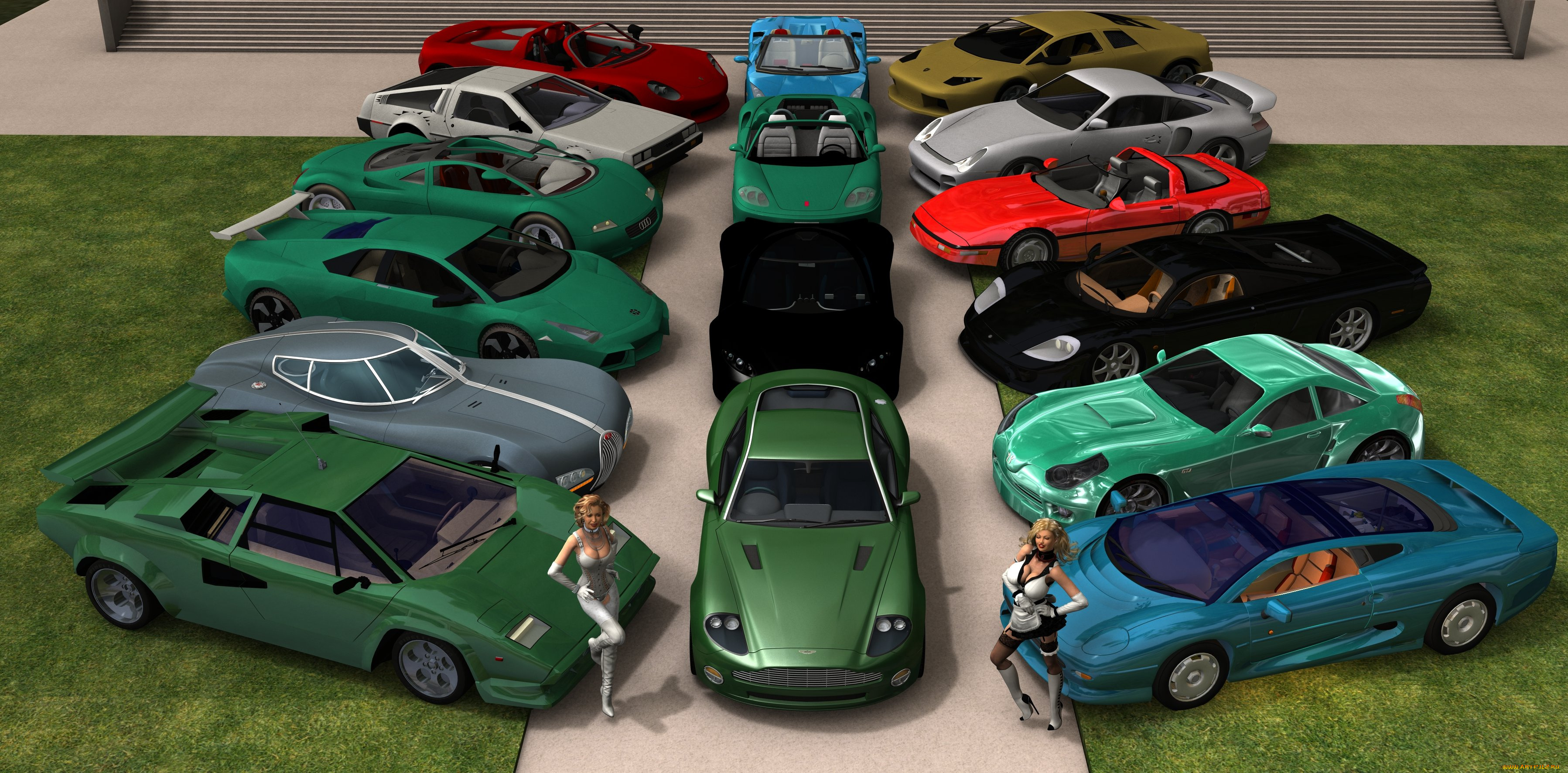 автомобили, 3д, девушки
