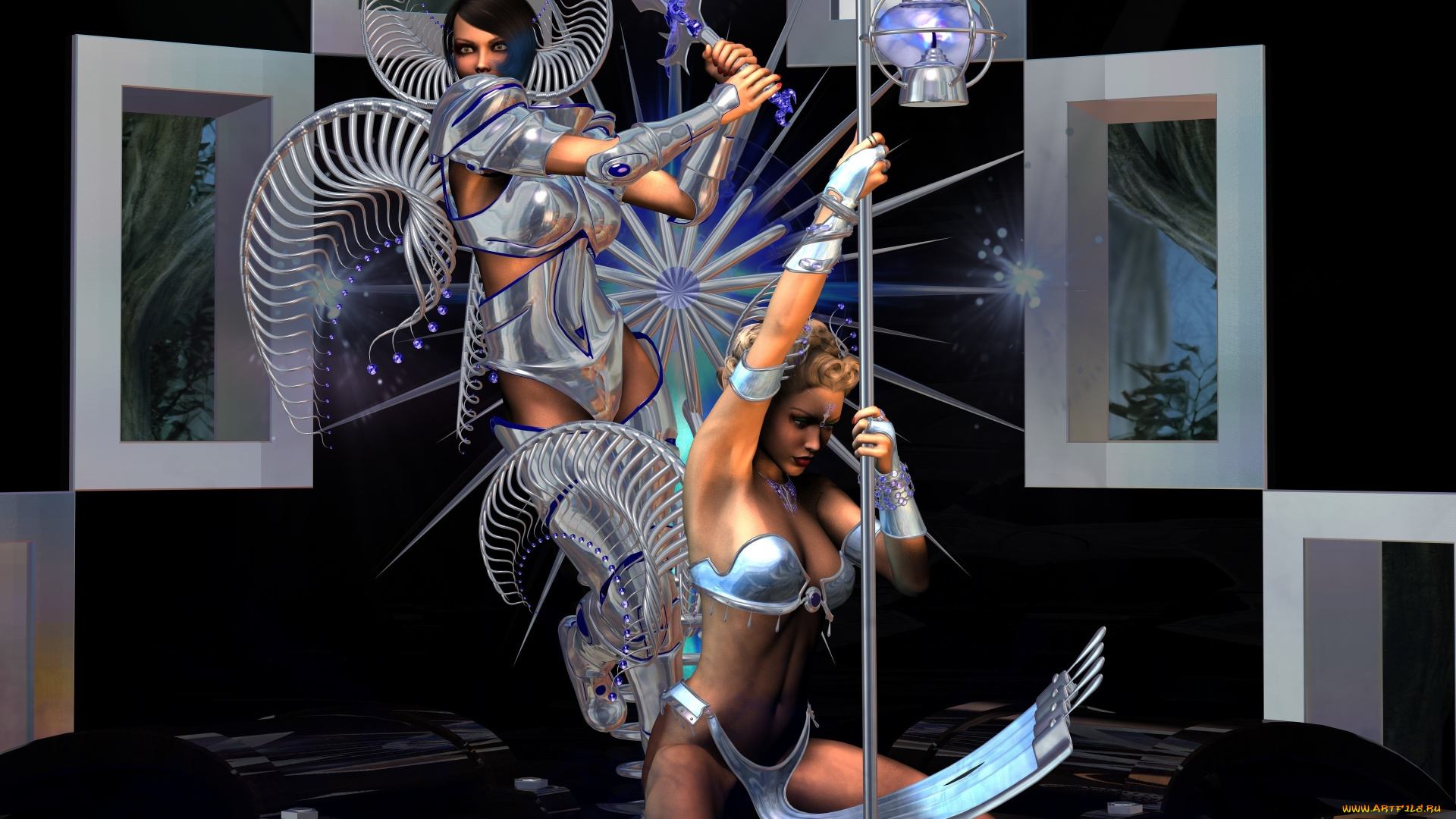 3д, графика, фантазия, , fantasy, крылья, взгляд, меч, девушки