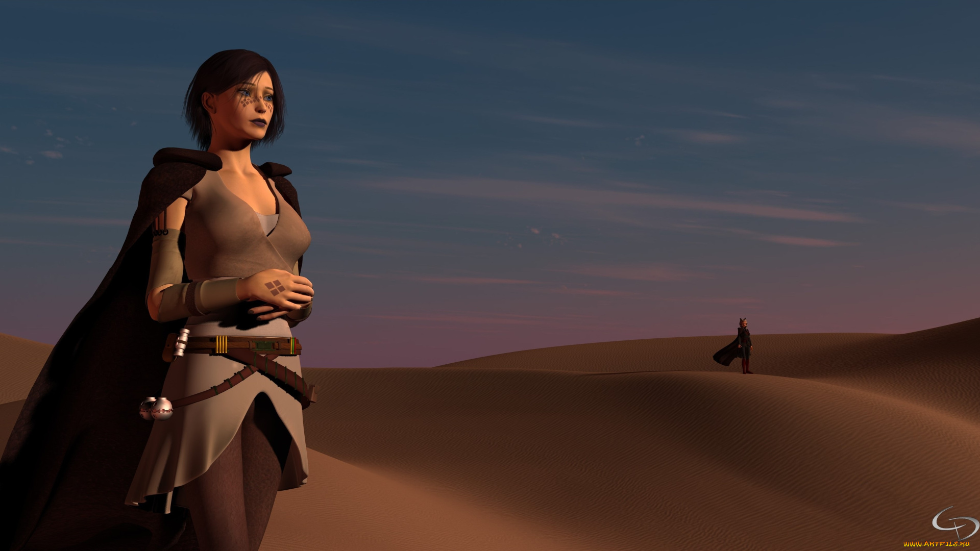 3д, графика, люди, , people, пустыня, взгляд, облака, девушка, небо