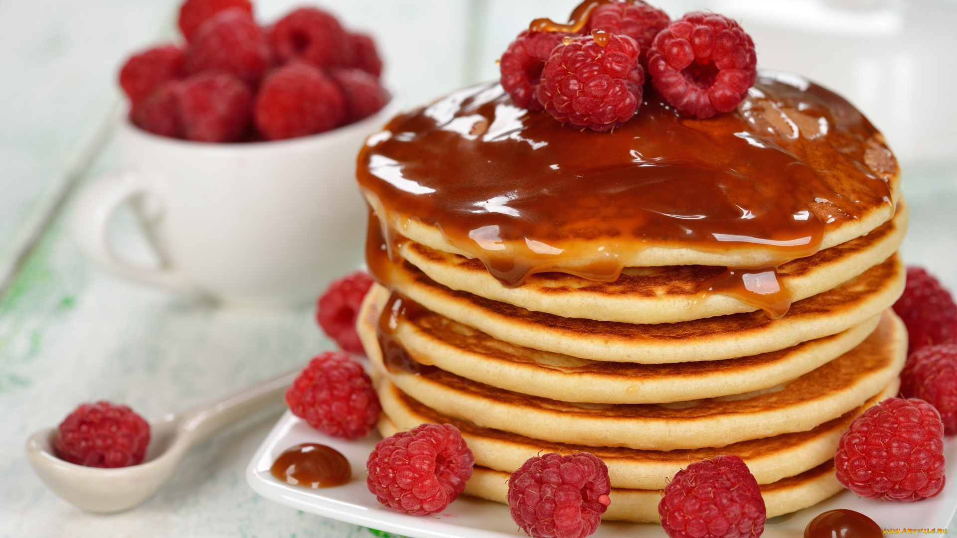 еда, блины, , оладьи, малина, завтрак, джем, оладьи