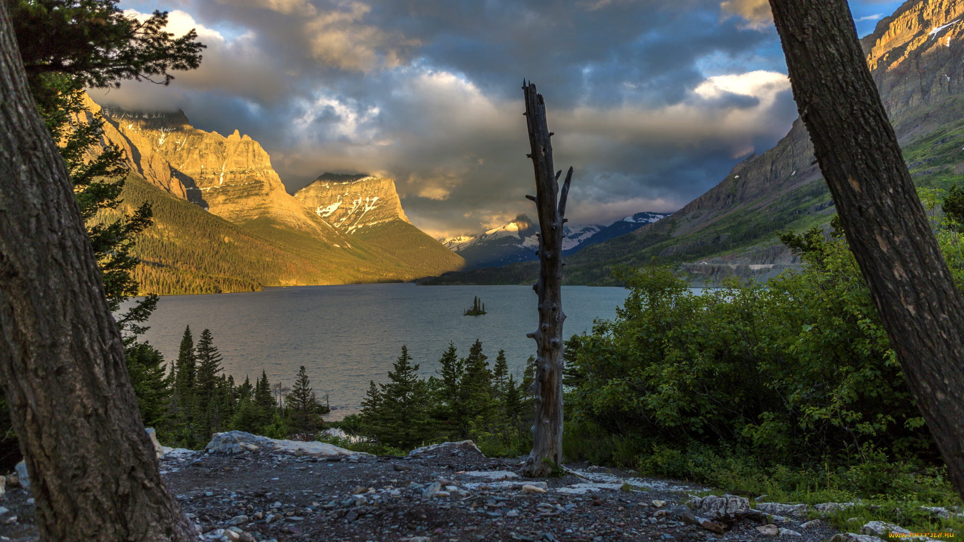 glacier, national, park, , сша, природа, реки, озера, glacier, park, montana, сша, озеро, горы, деревья, закат