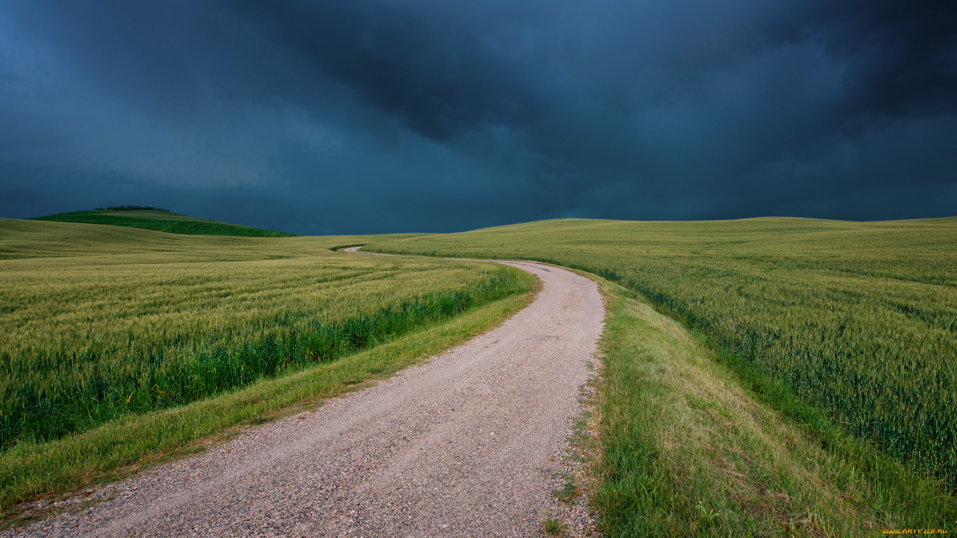 природа, дороги, дорога, хмурое, небо, трава, поле, тоскана, италия