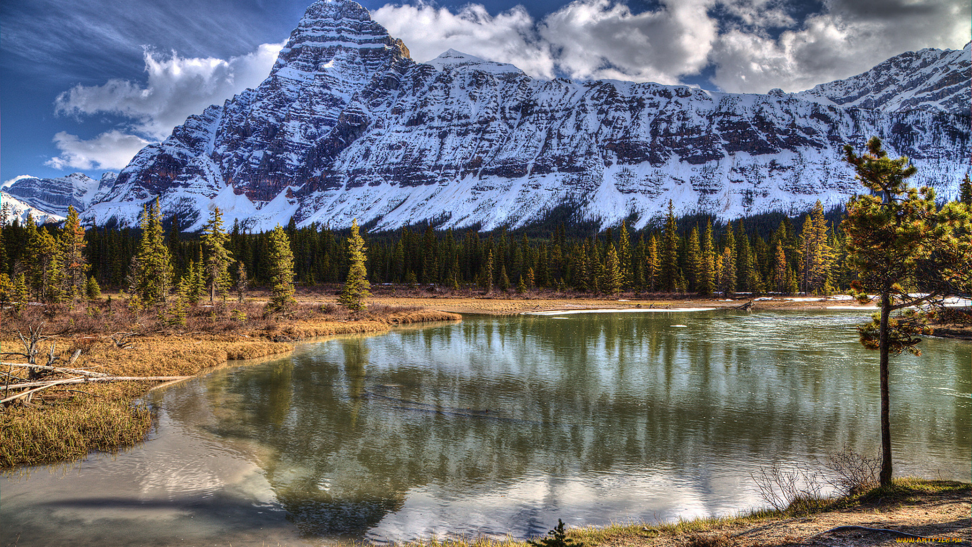 природа, реки, озера, облака, горы, лес, река