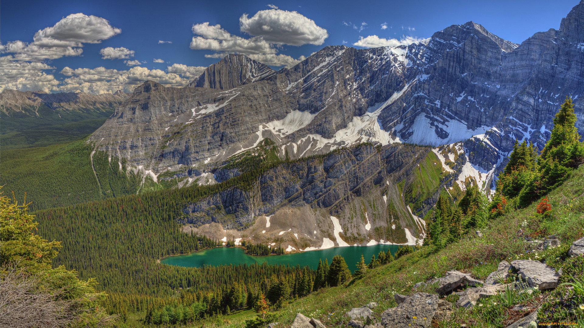 природа, реки, озера, облака, озеро, лес, горы