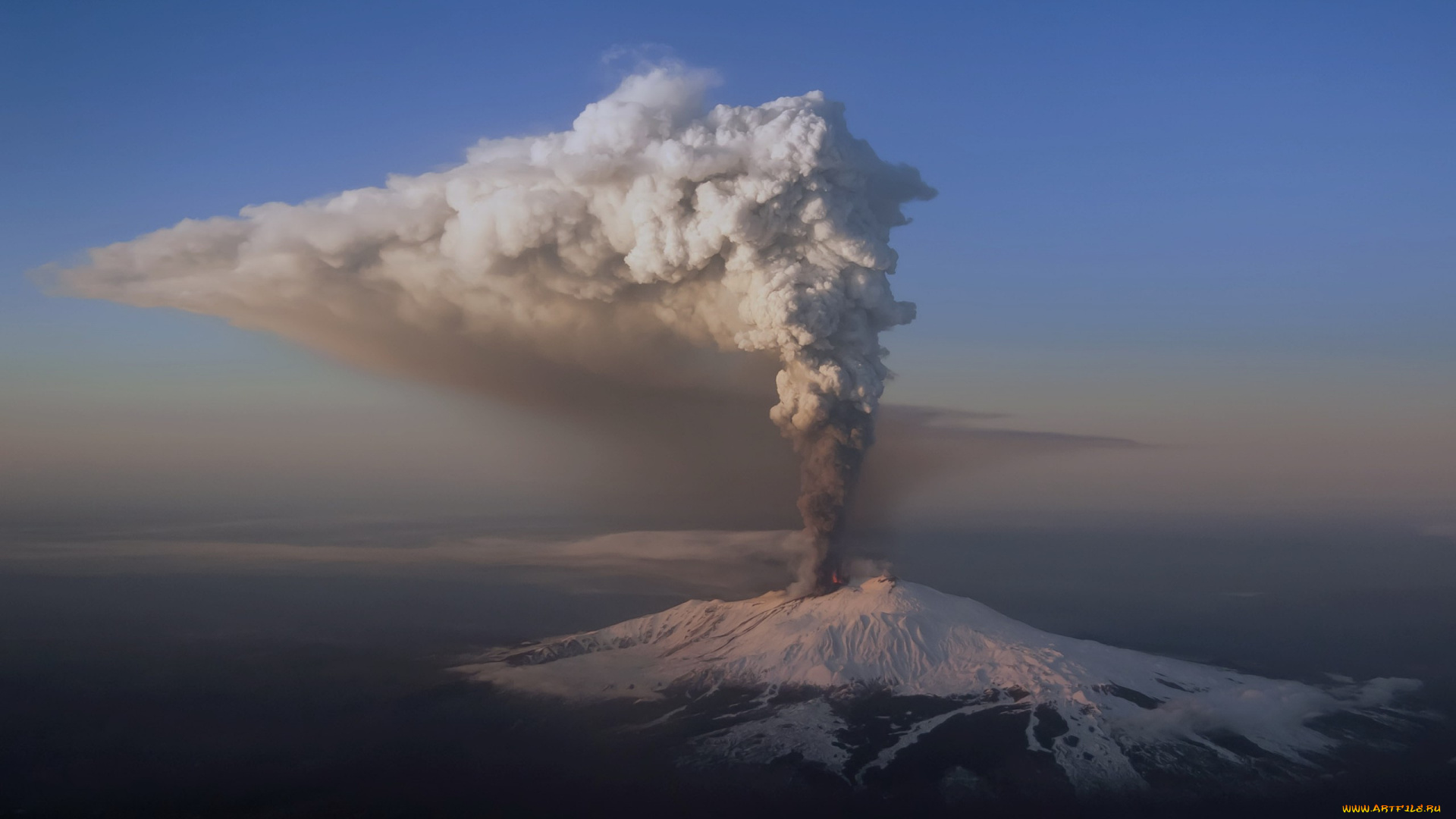 природа, стихия, вулкан, снег, вершина