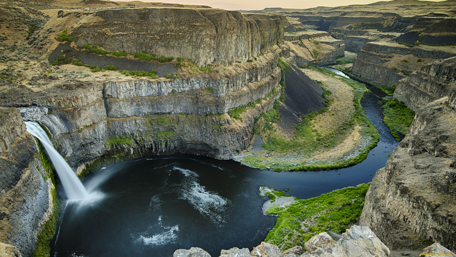 природа, водопады, плато, каньон, река, водопад