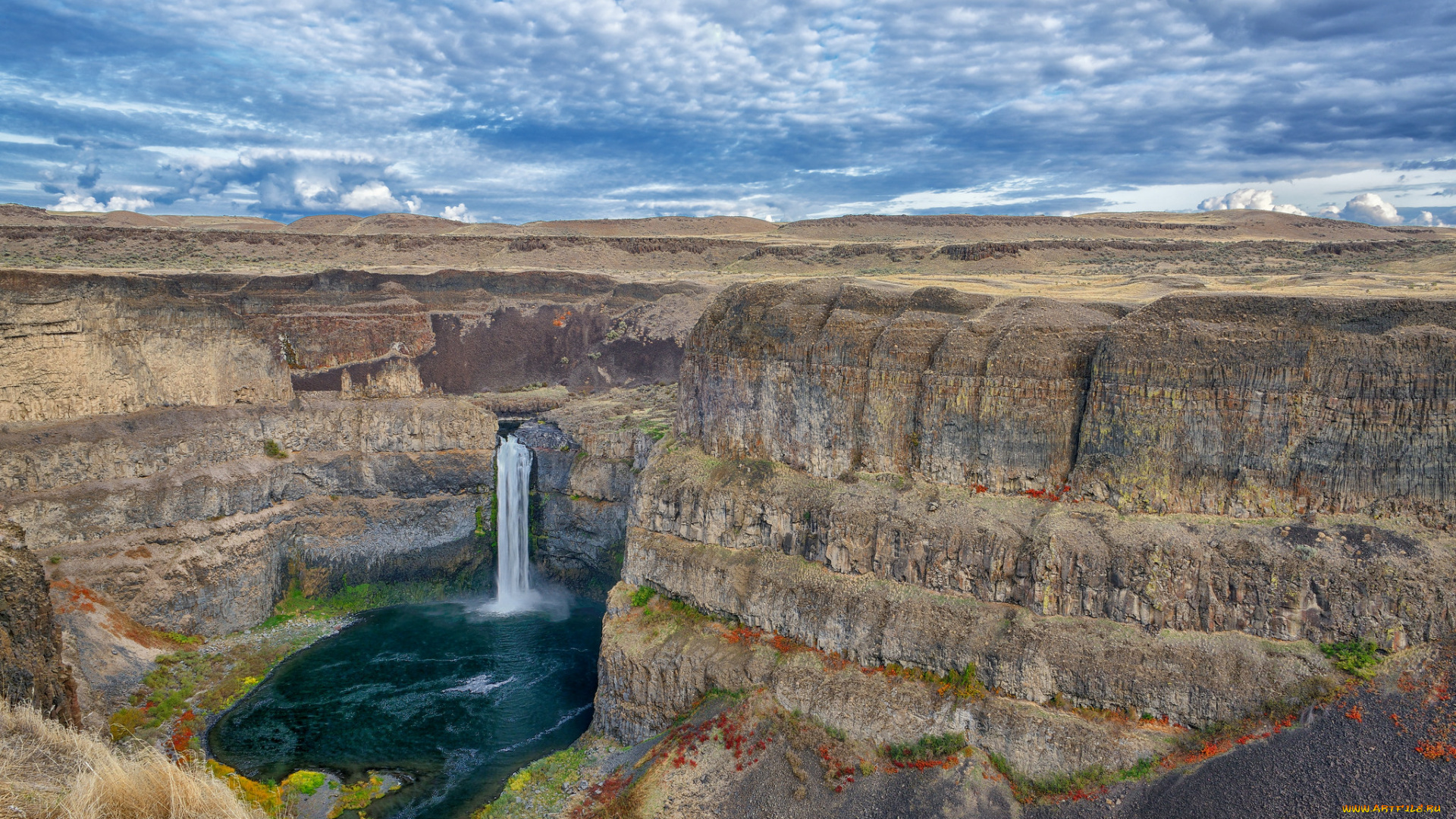 природа, водопады, плато, обрыв, водопад