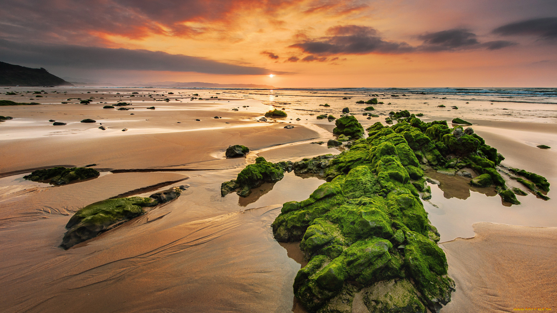 природа, восходы, закаты, вечер, камни, пляж, море, небо