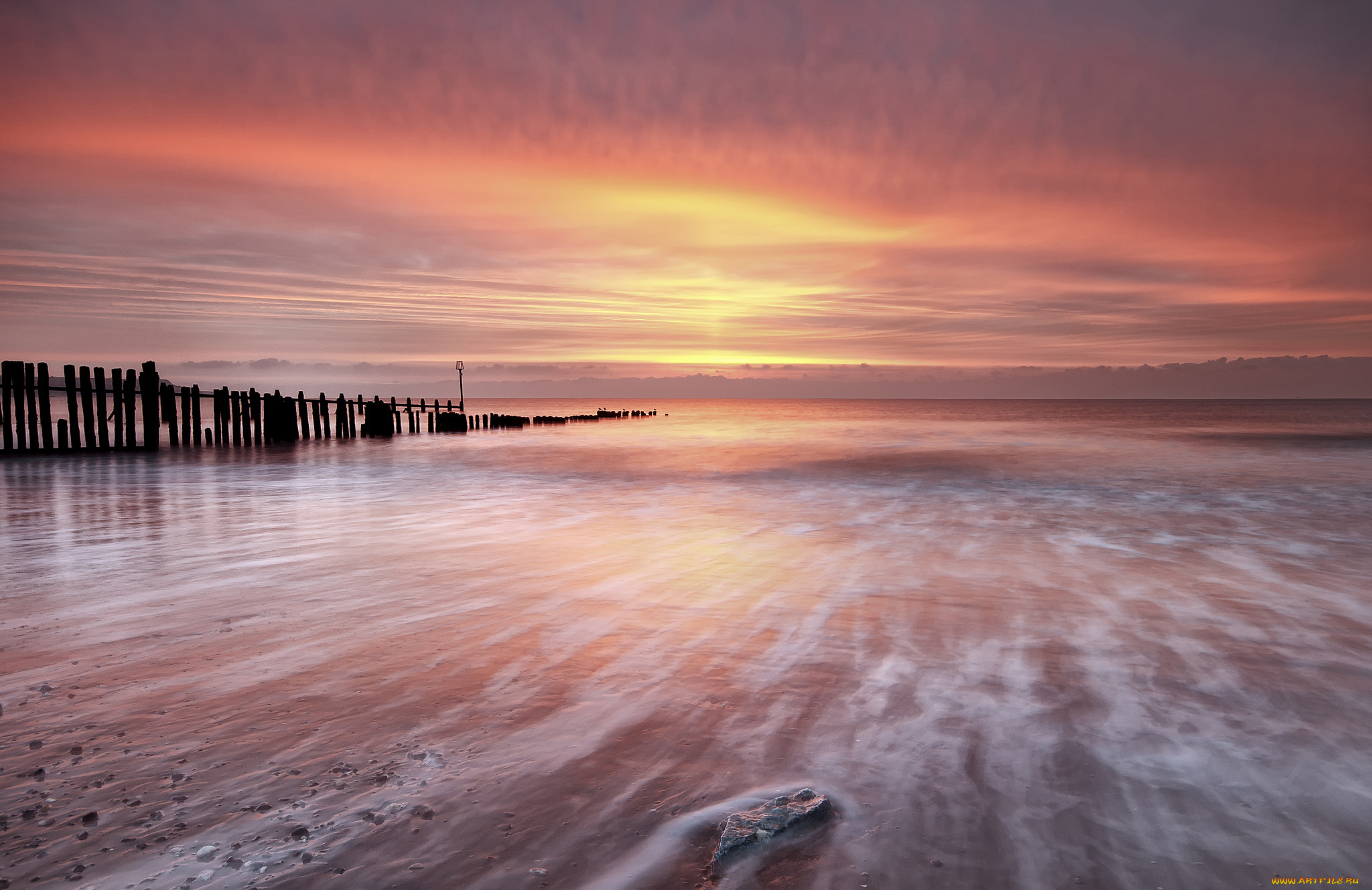 природа, восходы, закаты, море, небо, красный, закат, пляж, камень