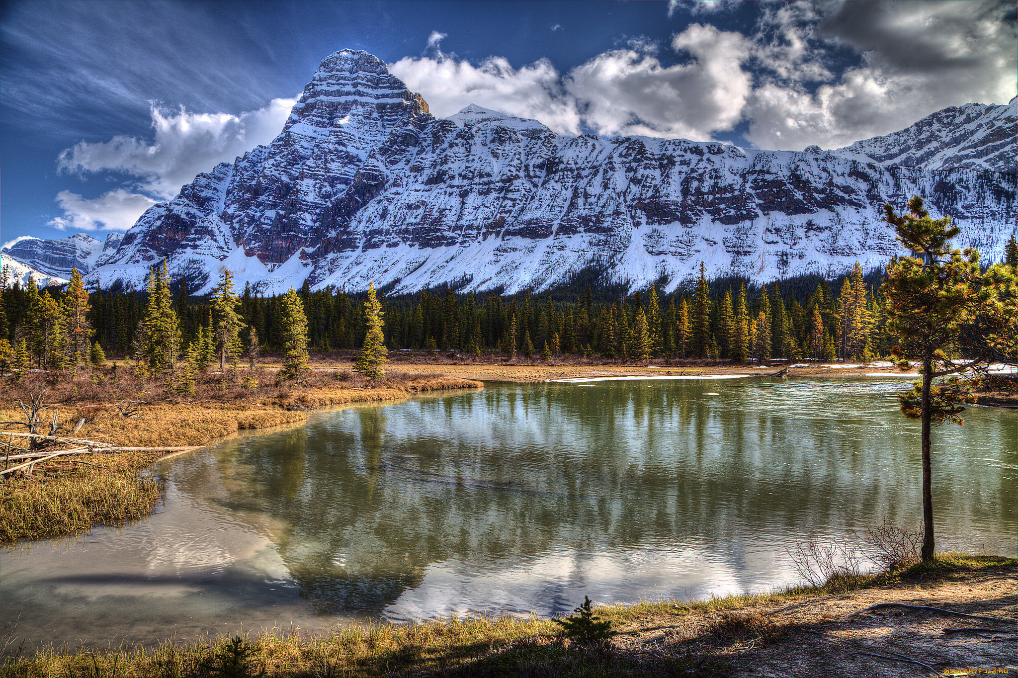 природа, реки, озера, облака, горы, лес, река