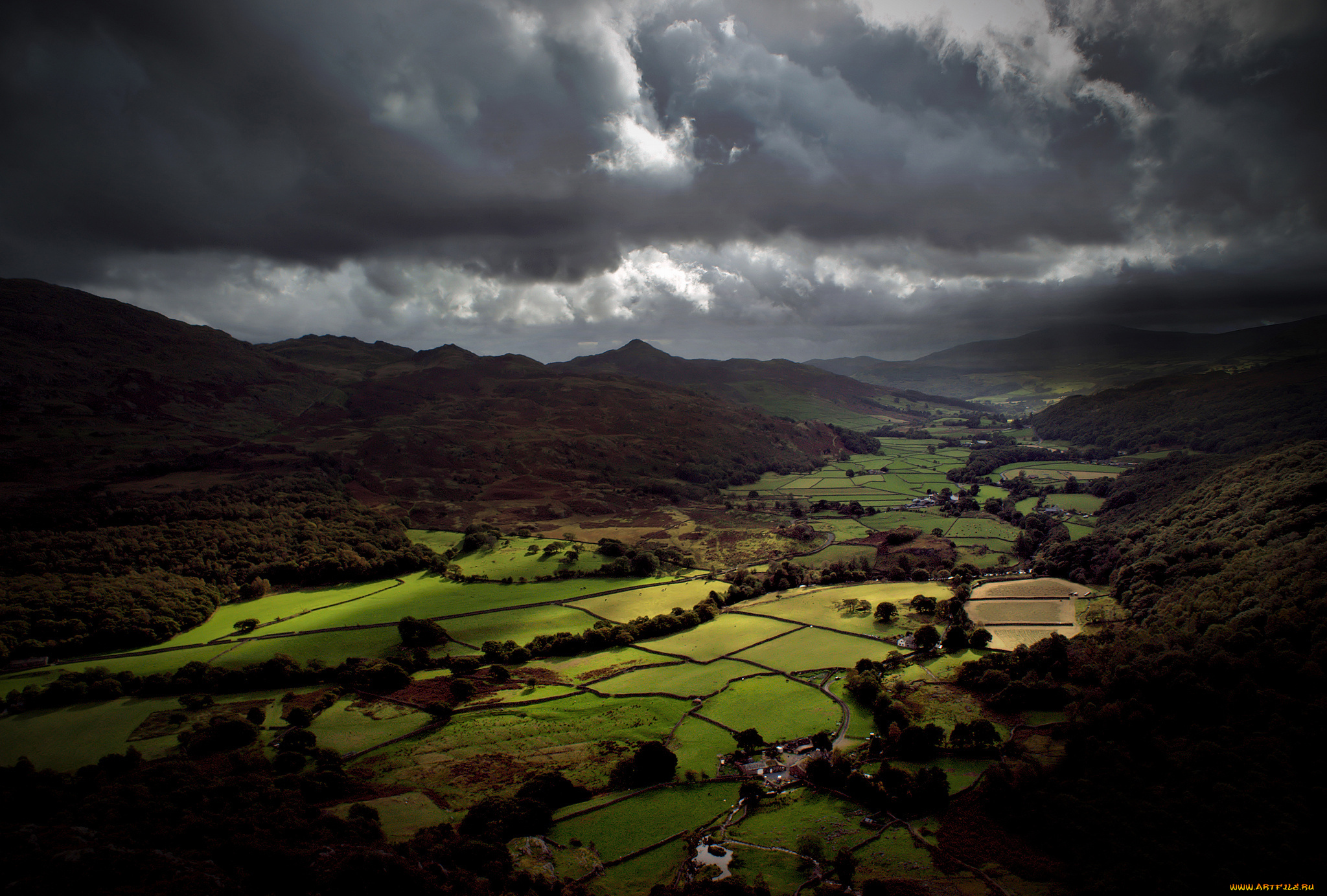 природа, пейзажи, тучи, небо, британия, англия, долина