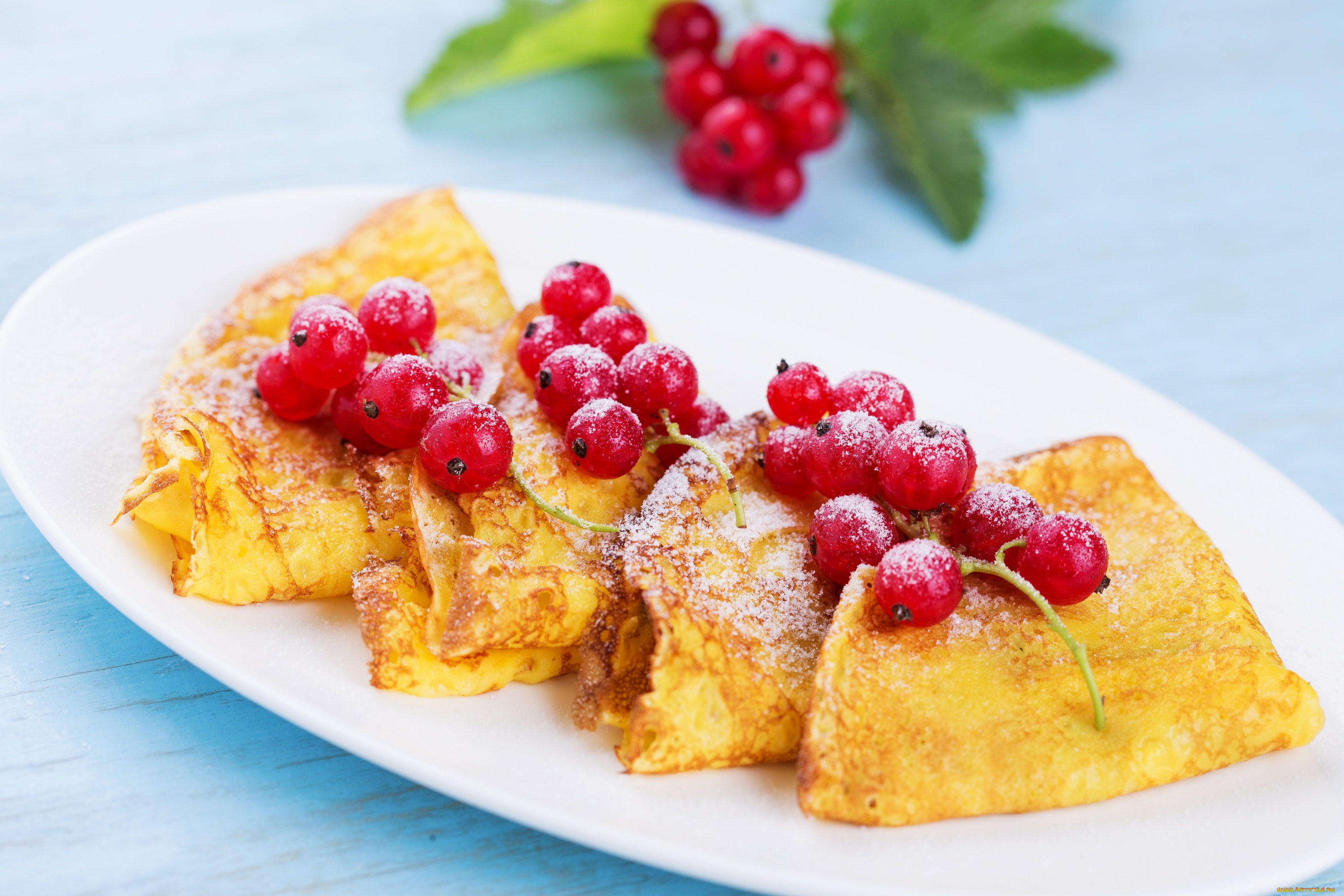 еда, блины, , оладьи, завтрак, смородина, сахарная, пудра