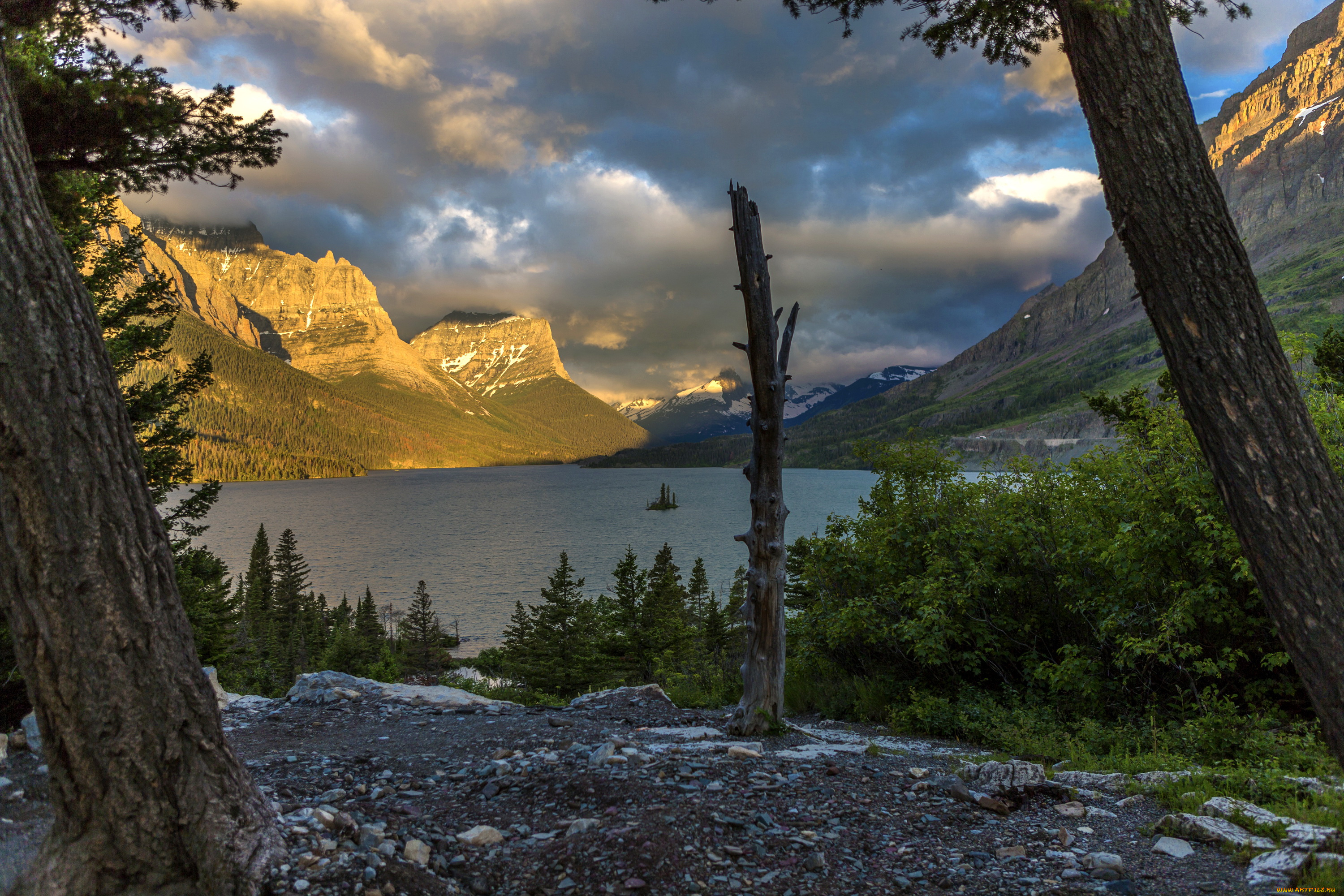 glacier, national, park, , сша, природа, реки, озера, glacier, park, montana, сша, озеро, горы, деревья, закат
