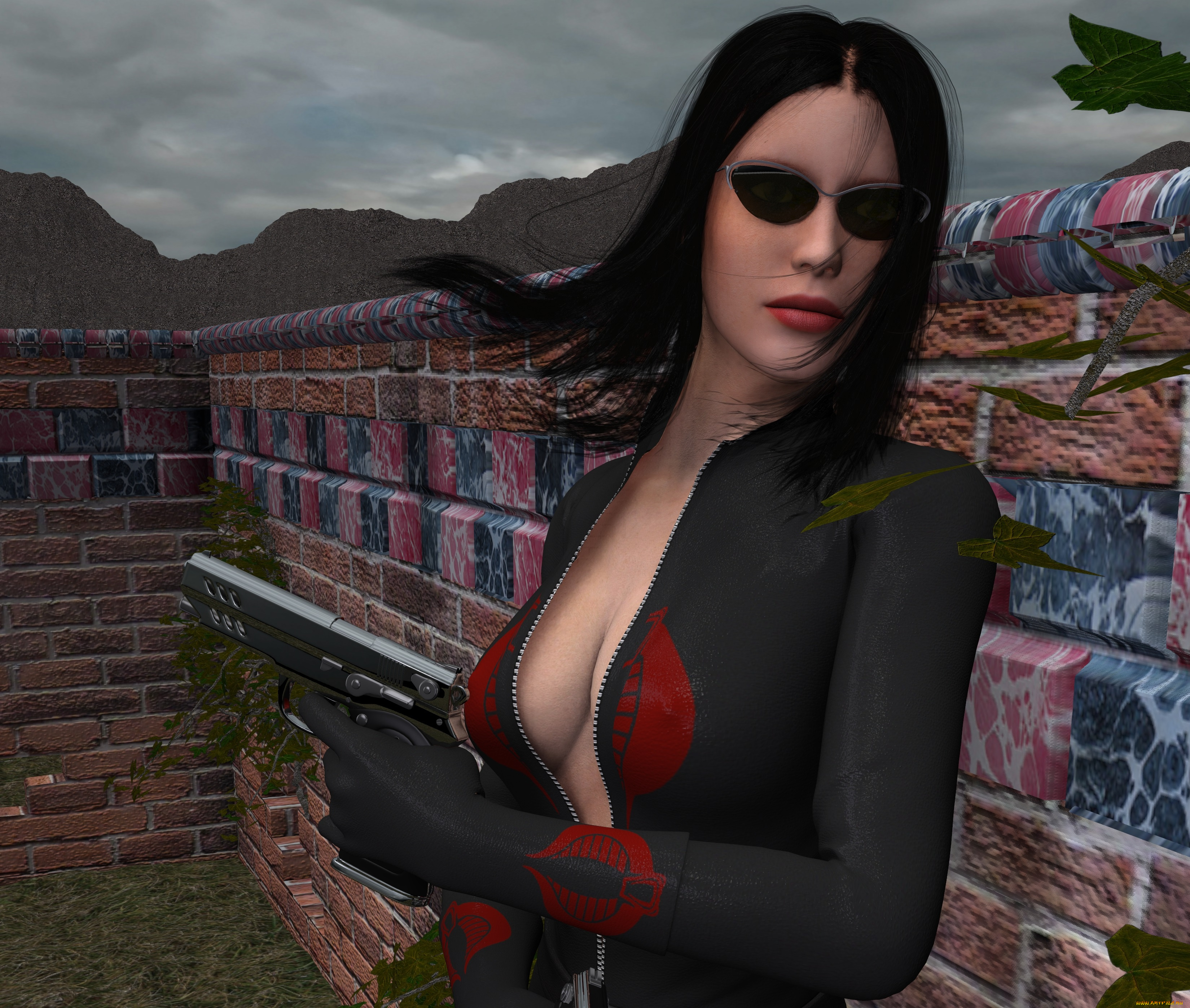 3д, графика, люди, , people, девушка, взгляд, оружие