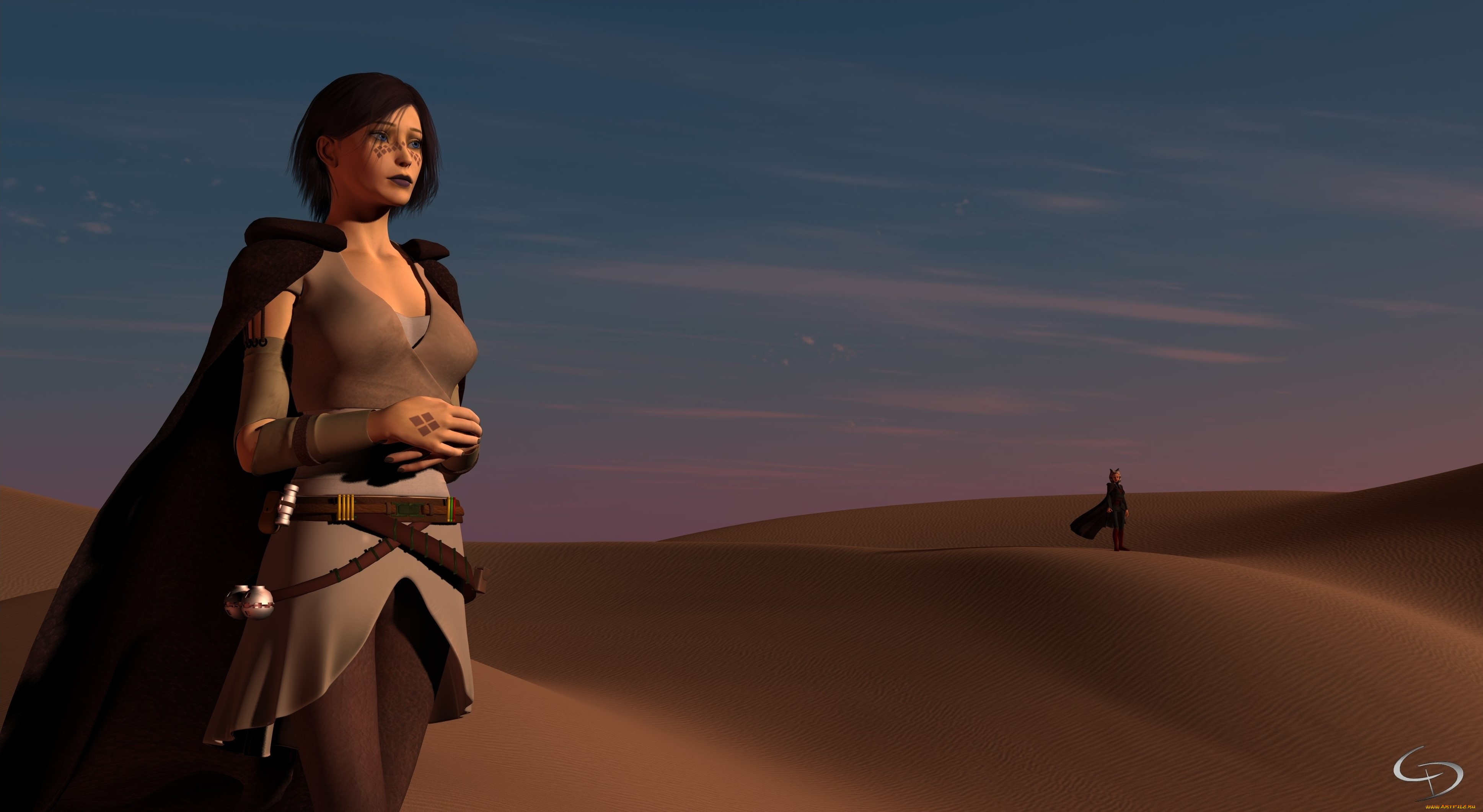 3д, графика, люди, , people, пустыня, взгляд, облака, девушка, небо