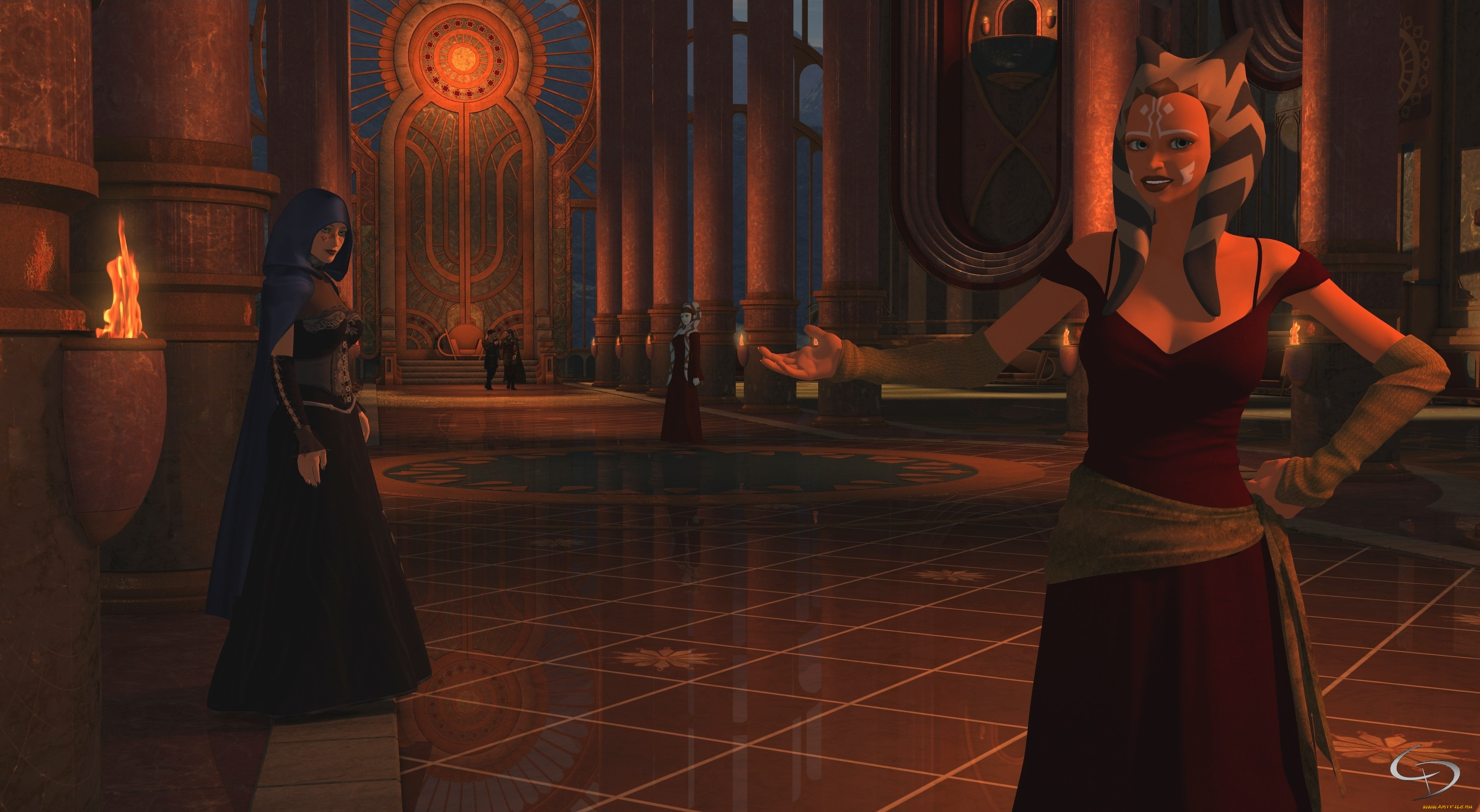 3д, графика, фантазия, , fantasy, девушка, огонь, халк, дворец, взгляд