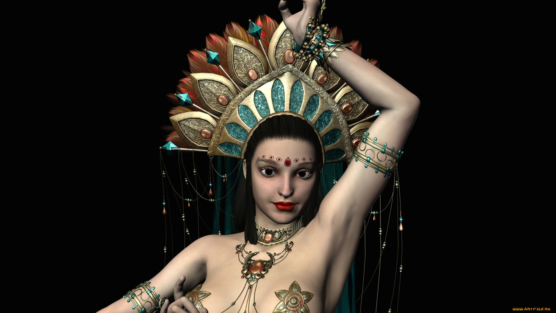 3д, графика, фантазия, , fantasy, корона, фон, взгляд, девушка