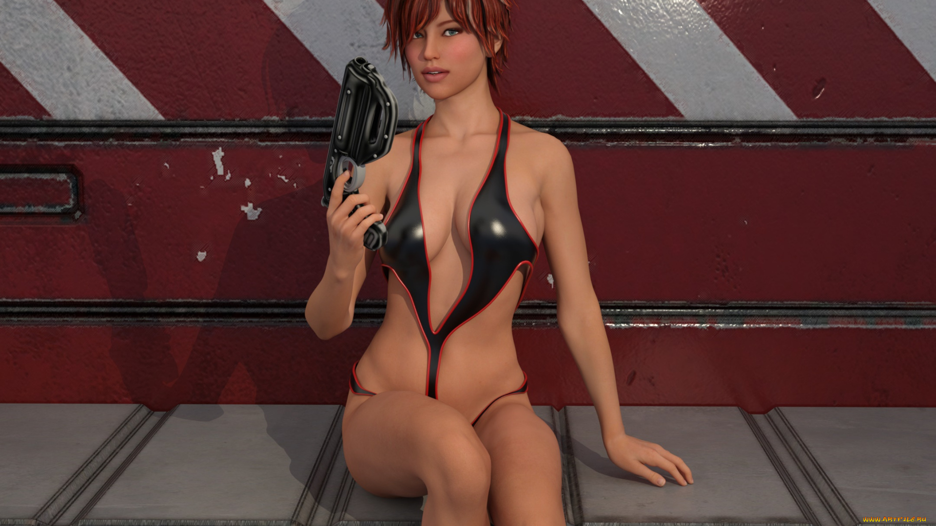 3д, графика, люди, , people, взгляд, оружие, фон, девушка