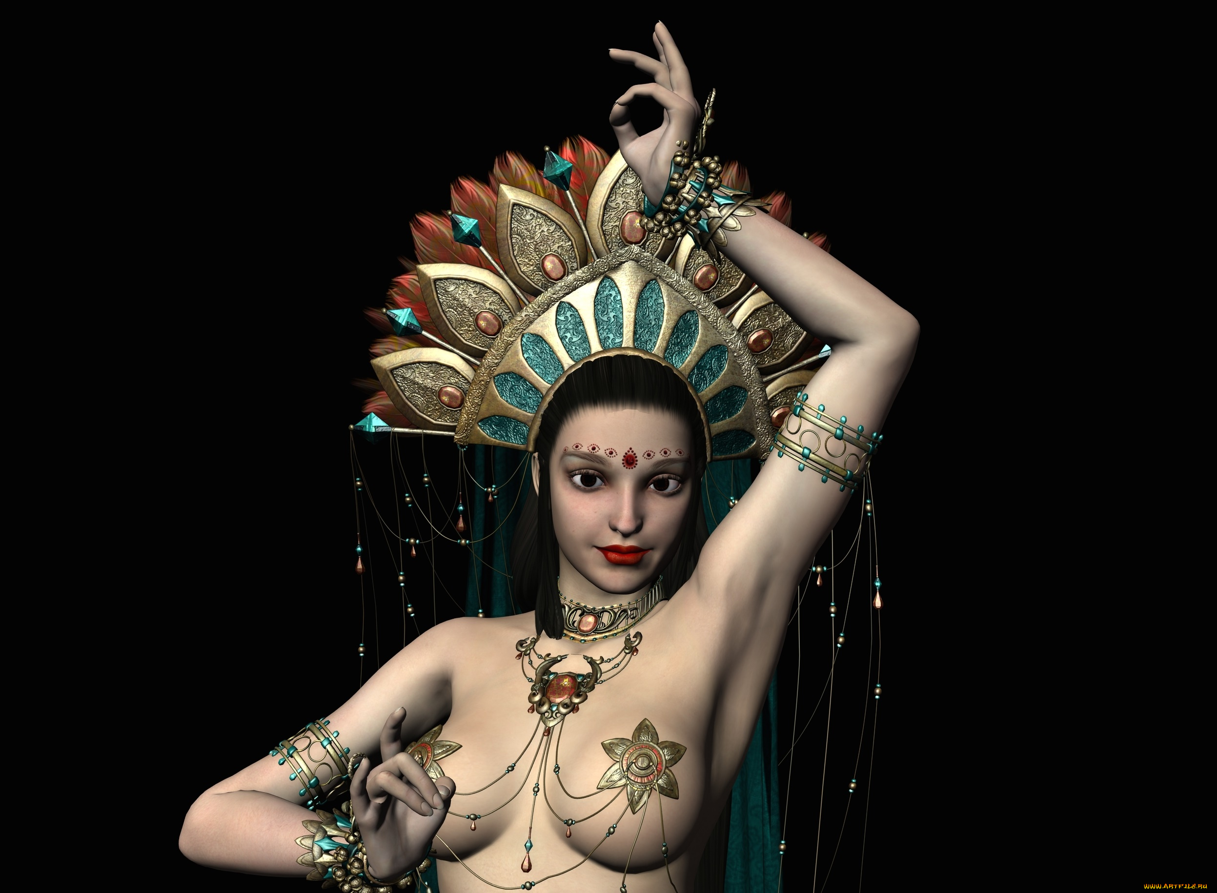 3д, графика, фантазия, , fantasy, корона, фон, взгляд, девушка