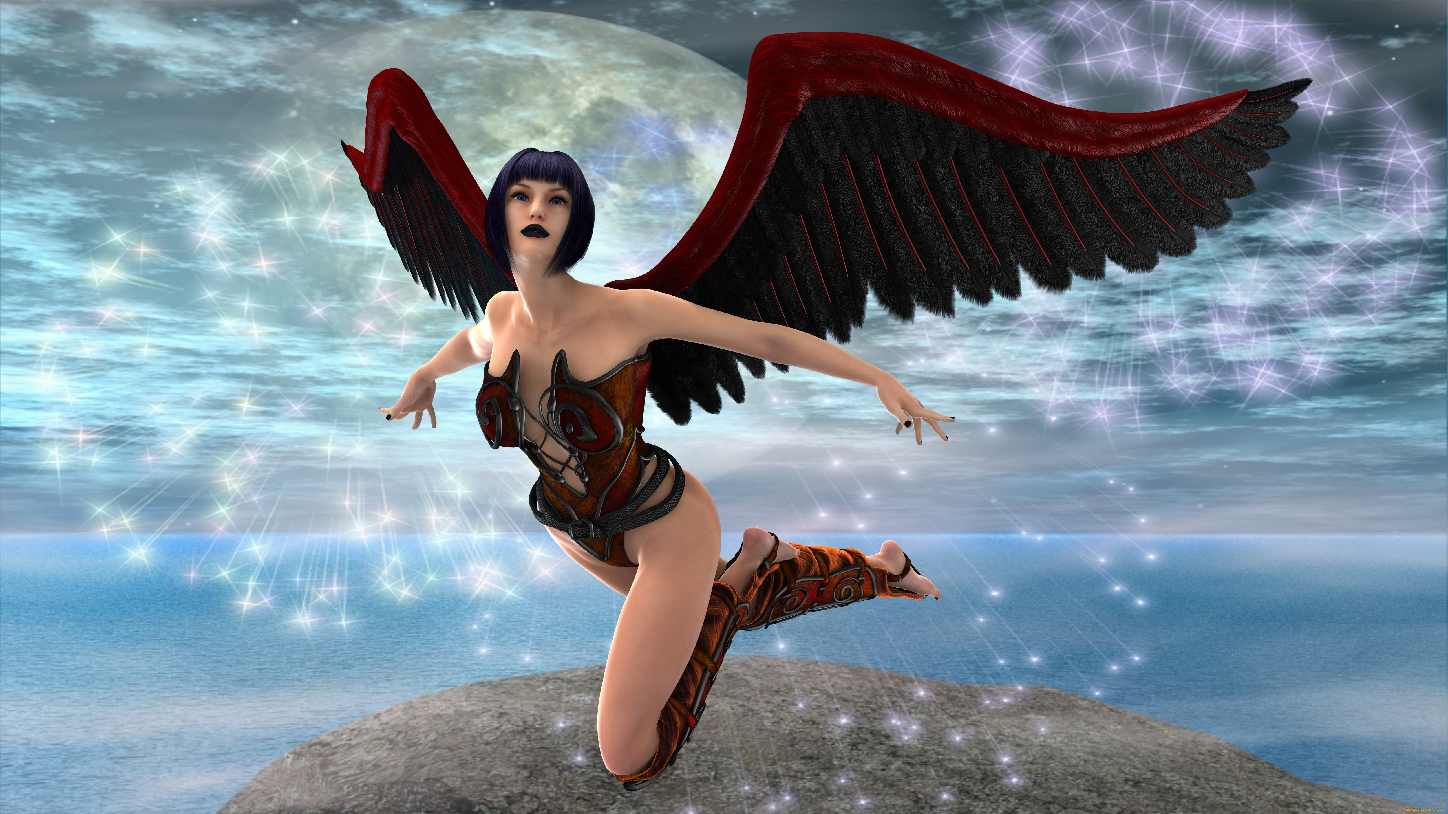 3д, графика, ангел, , angel, облака, полет, ангел, фон, взгляд, девушка