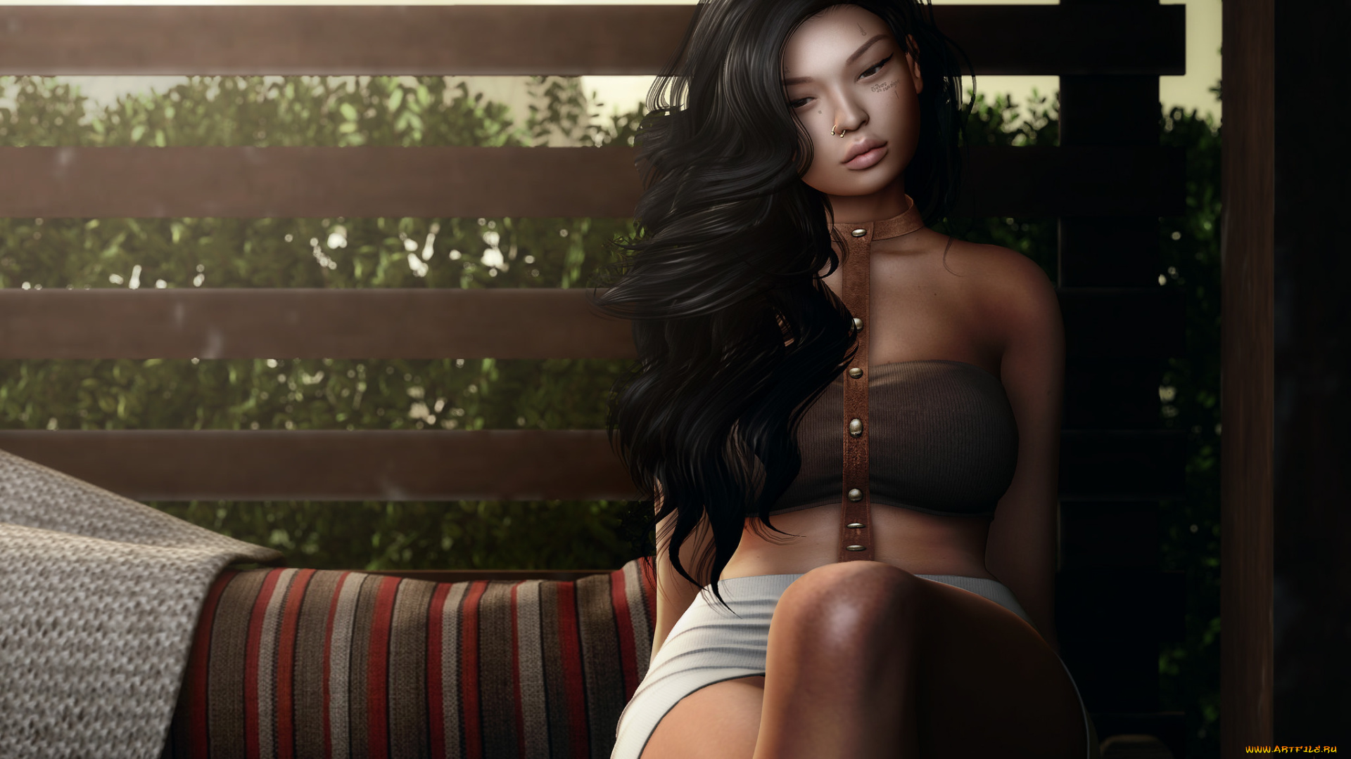 3д, графика, люди, , people, лето, фигура, волосы, сидит, лицо, брюнетка, девушка