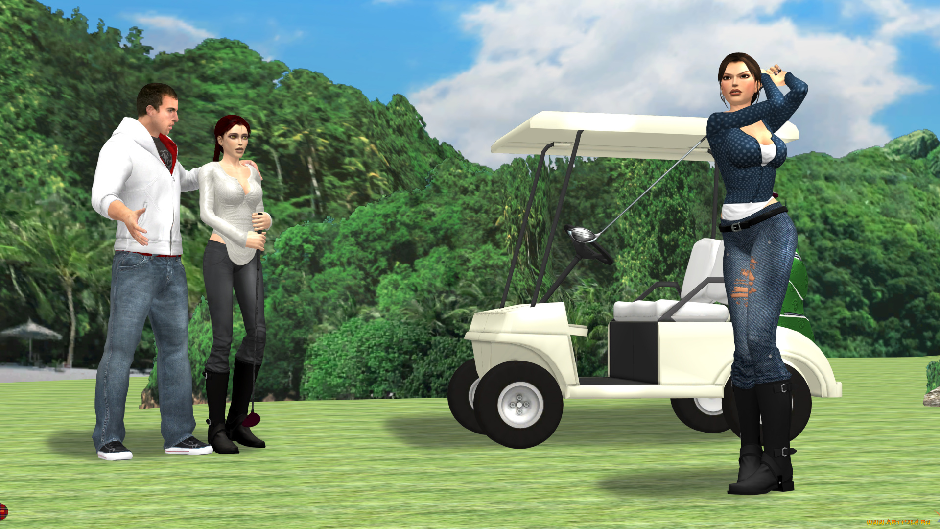 3д, графика, спорт, , sport, девушки, взгляд, фон, игра, гольф