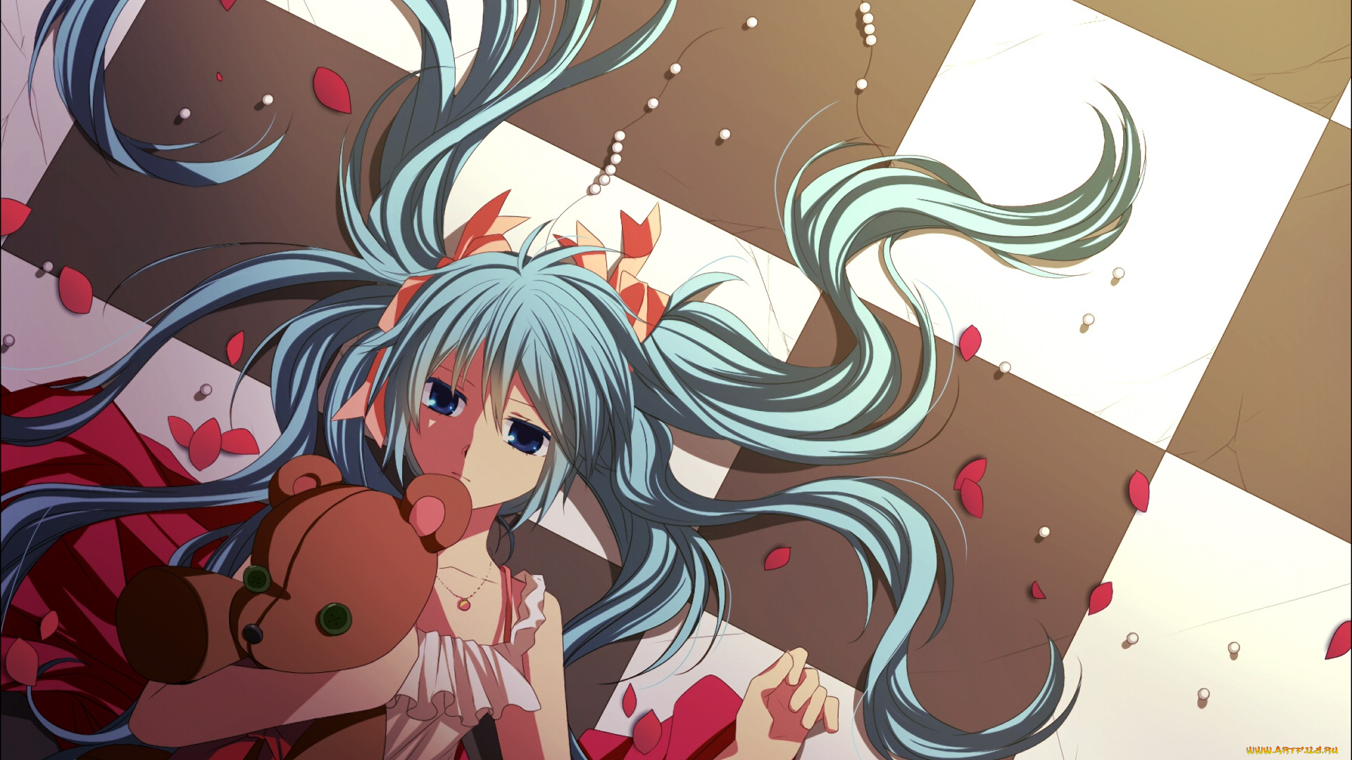 аниме, vocaloid, девушка, взгляд, фон