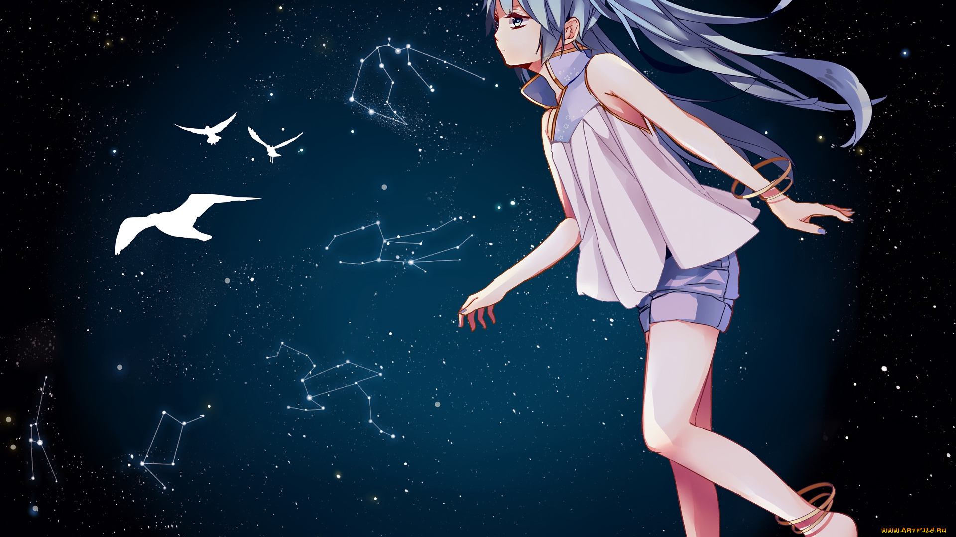 аниме, vocaloid, девушка, взгляд, фон