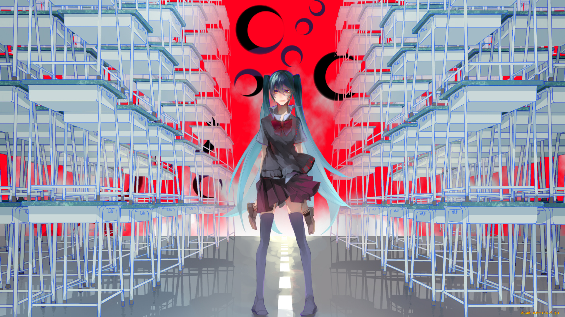 аниме, vocaloid, девушка, взгляд, фон